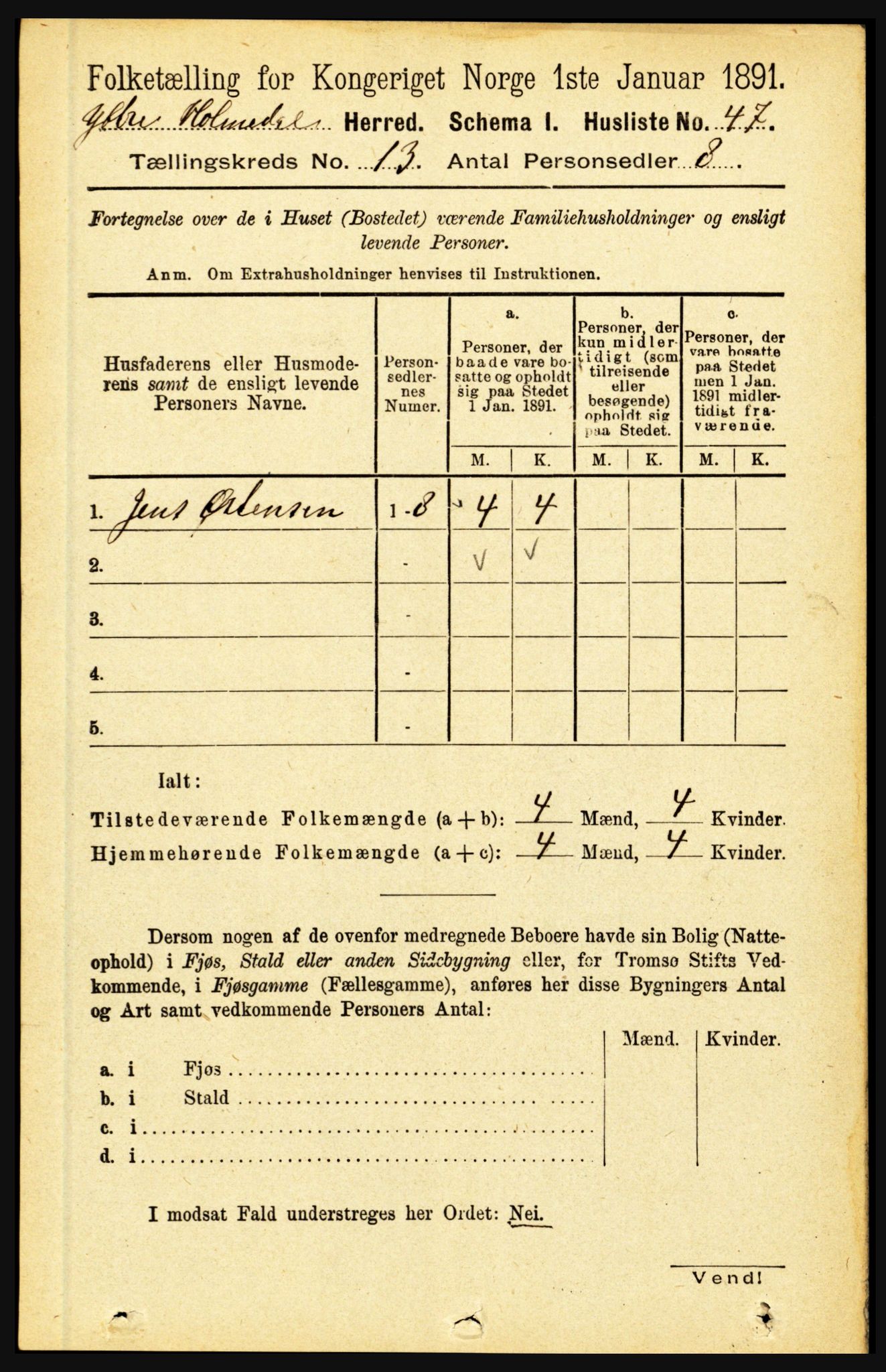 RA, 1891 census for 1429 Ytre Holmedal, 1891, p. 3422