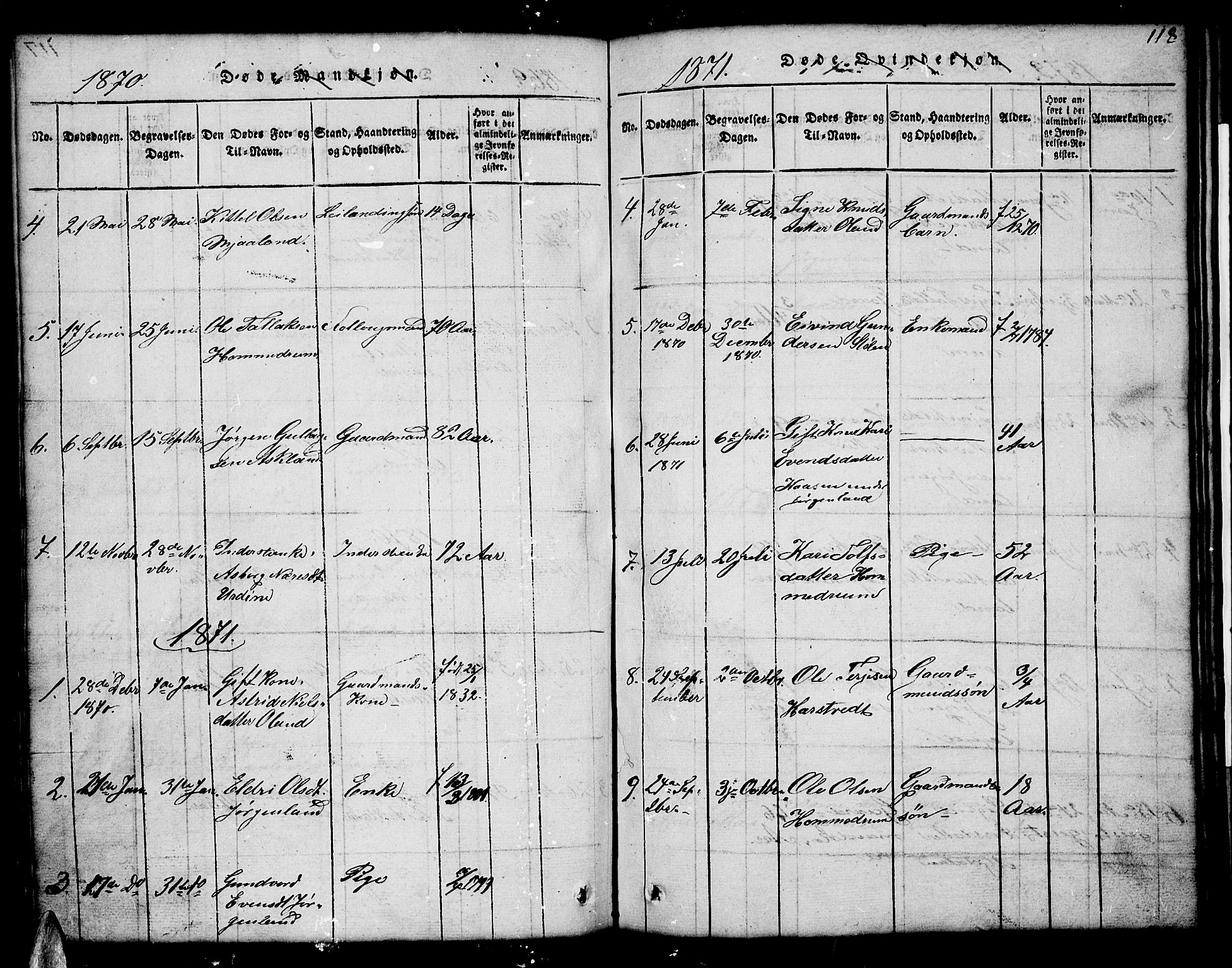 Åmli sokneprestkontor, SAK/1111-0050/F/Fb/Fba/L0001: Parish register (copy) no. B 1, 1816-1890, p. 118