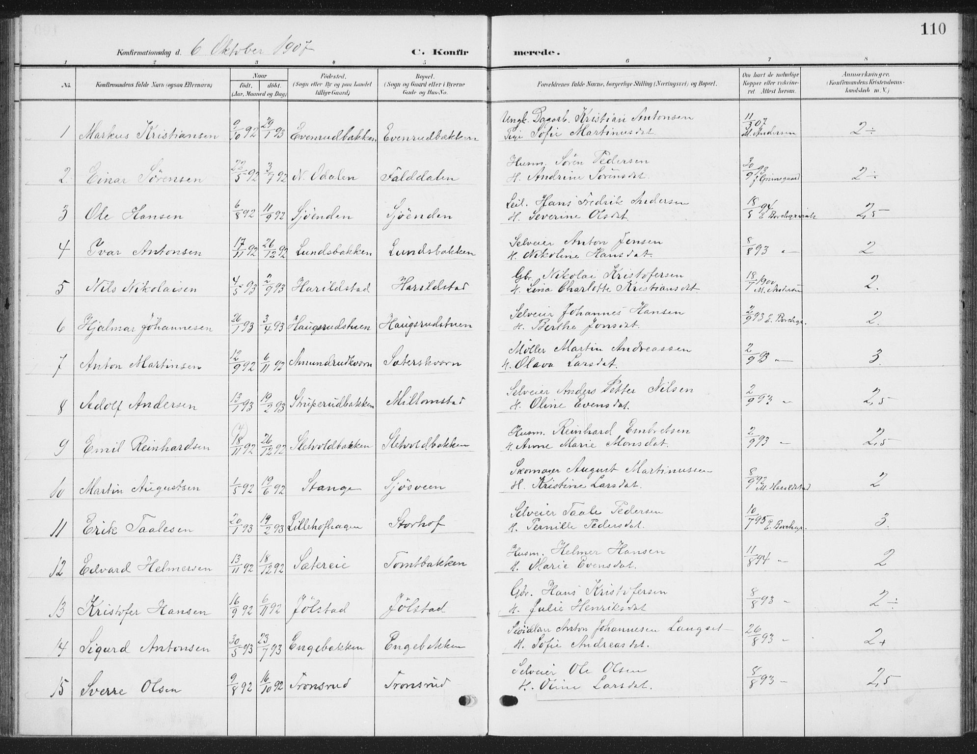 Romedal prestekontor, AV/SAH-PREST-004/K/L0009: Parish register (official) no. 9, 1906-1929, p. 110