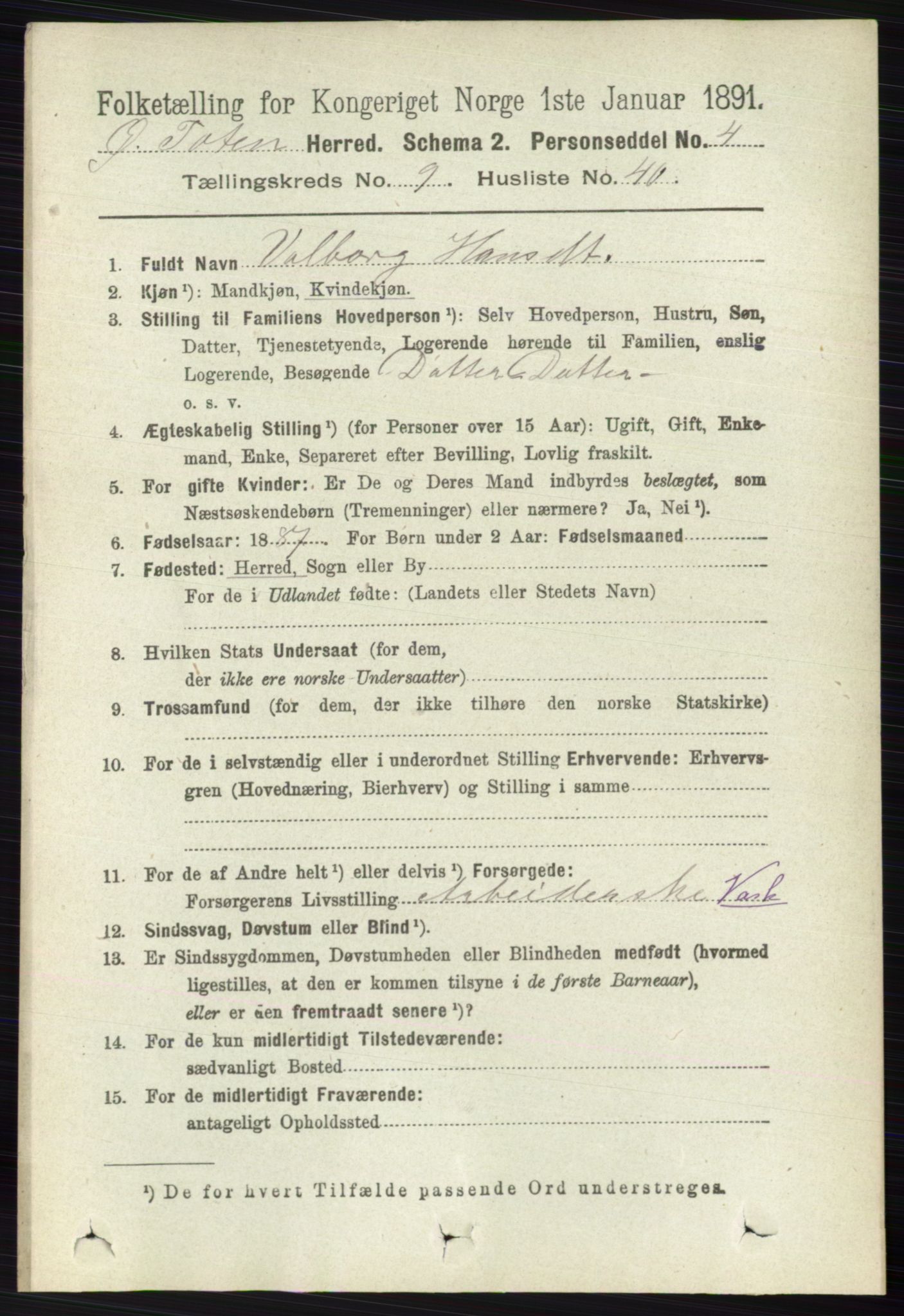 RA, 1891 census for 0528 Østre Toten, 1891, p. 5881