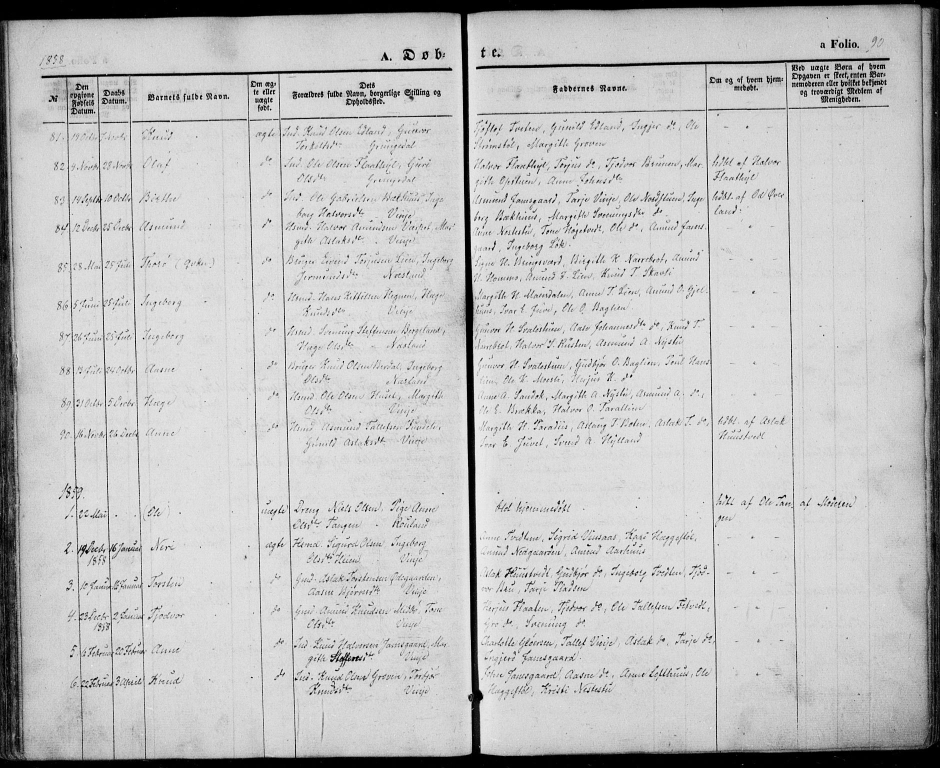 Vinje kirkebøker, SAKO/A-312/F/Fa/L0004: Parish register (official) no. I 4, 1843-1869, p. 90