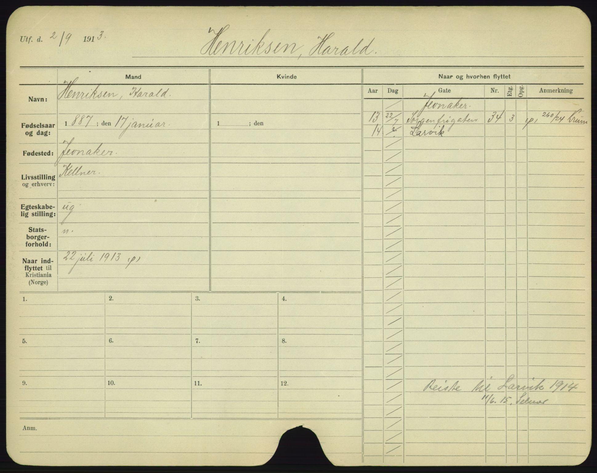 Oslo folkeregister, Registerkort, AV/SAO-A-11715/F/Fa/Fac/L0004: Menn, 1906-1914, p. 652a