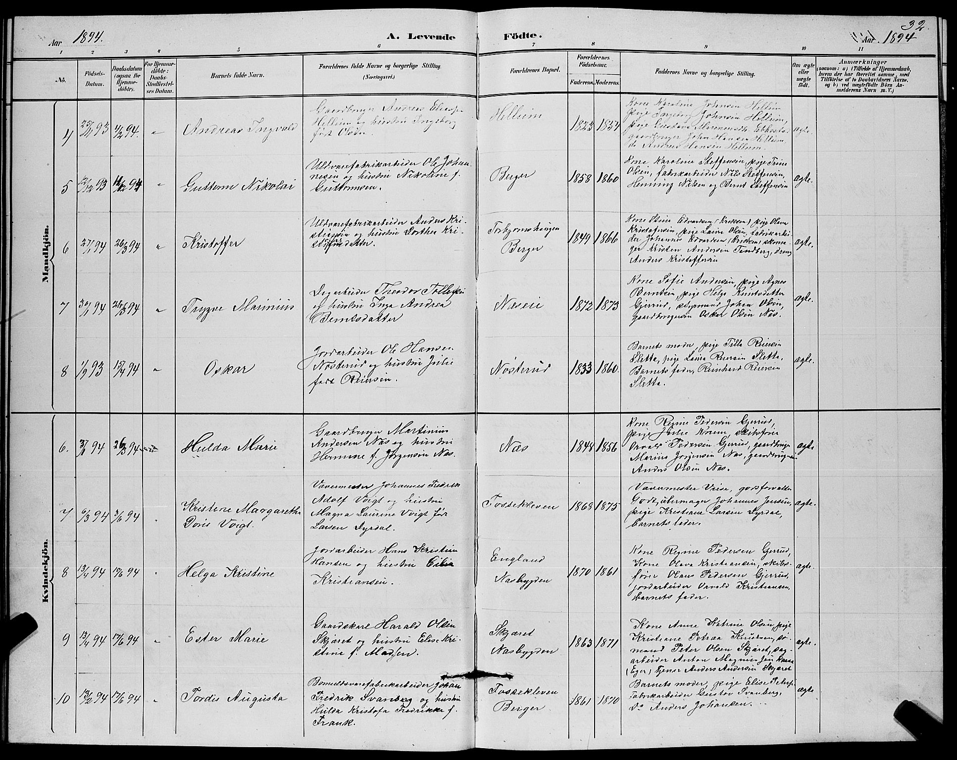 Strømm kirkebøker, SAKO/A-322/G/Ga/L0003: Parish register (copy) no. I 3, 1889-1896, p. 32
