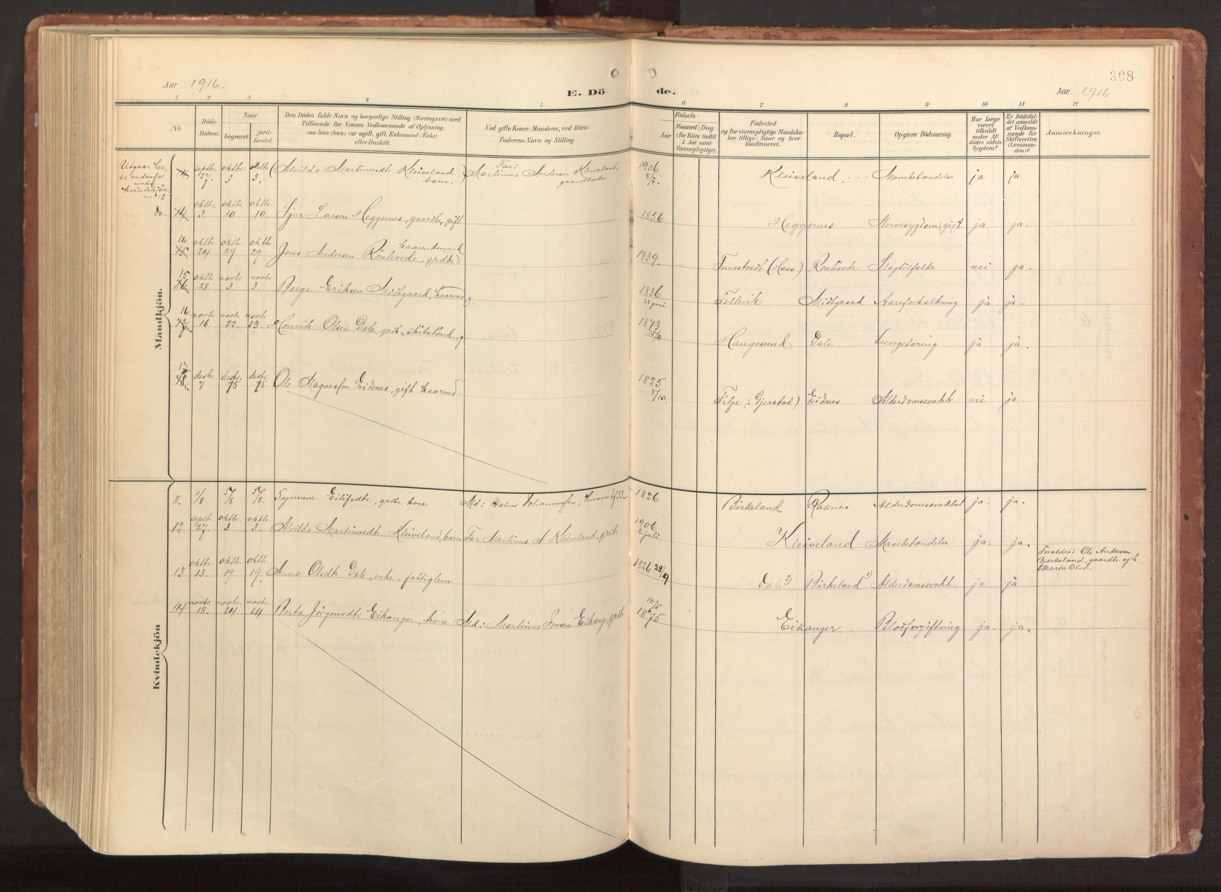 Hamre sokneprestembete, AV/SAB-A-75501/H/Ha/Haa/Haab/L0002: Parish register (official) no. B 2, 1905-1924, p. 308