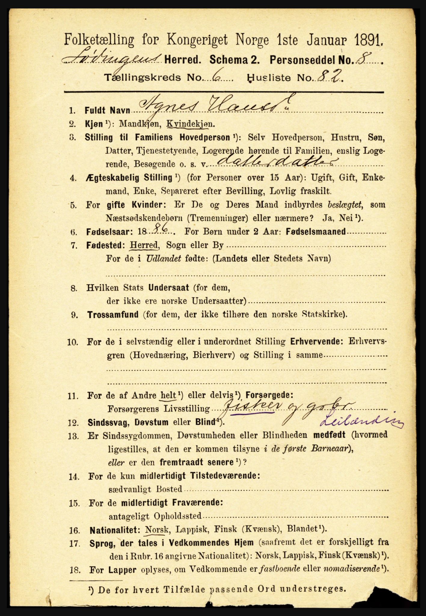 RA, 1891 census for 1851 Lødingen, 1891, p. 3264