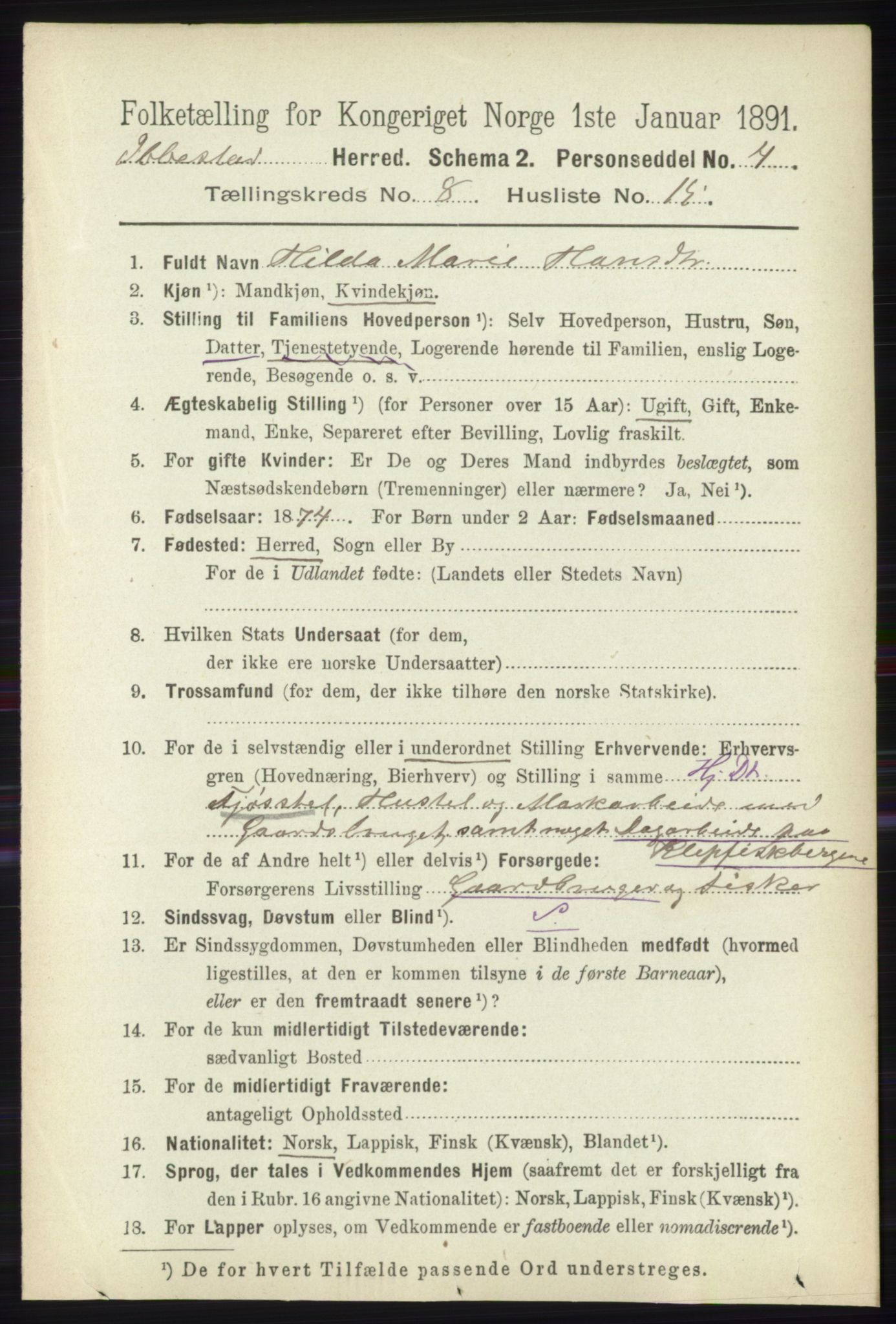 RA, 1891 census for 1917 Ibestad, 1891, p. 5330