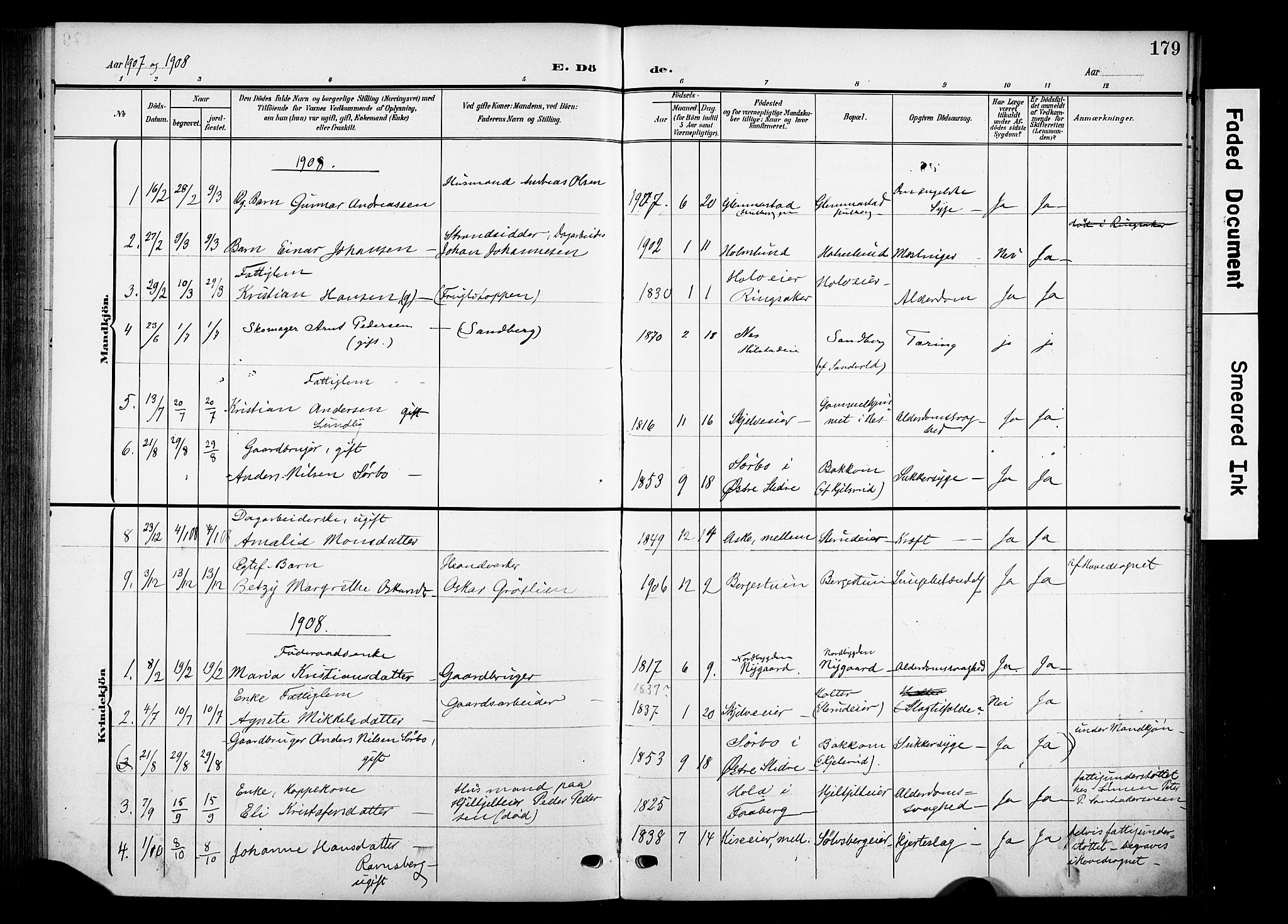 Nes prestekontor, Hedmark, SAH/PREST-020/K/Ka/L0013: Parish register (official) no. 13, 1906-1924, p. 179