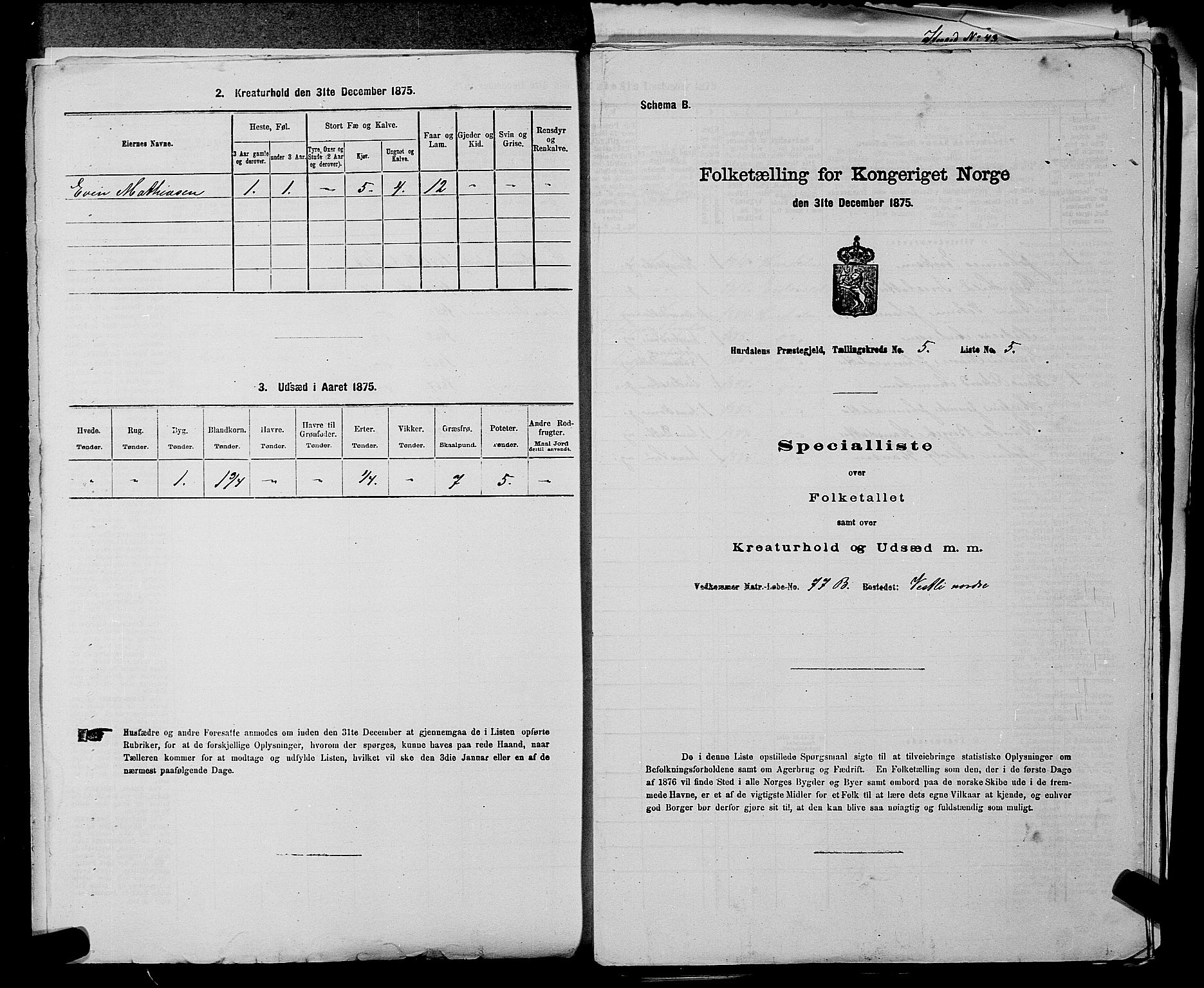 RA, 1875 census for 0239P Hurdal, 1875, p. 732