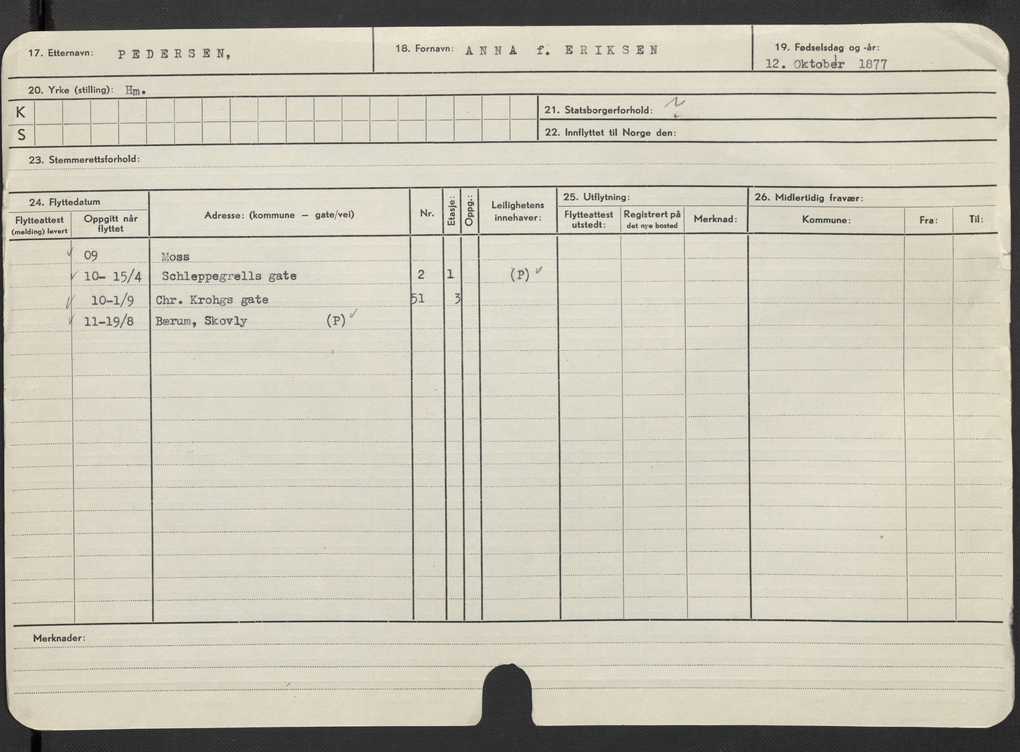 Oslo folkeregister, Registerkort, AV/SAO-A-11715/F/Fa/Fac/L0022: Kvinner, 1906-1914, p. 632a