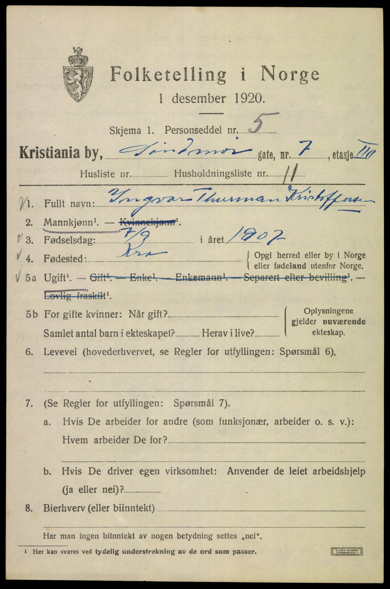 SAO, 1920 census for Kristiania, 1920, p. 561723