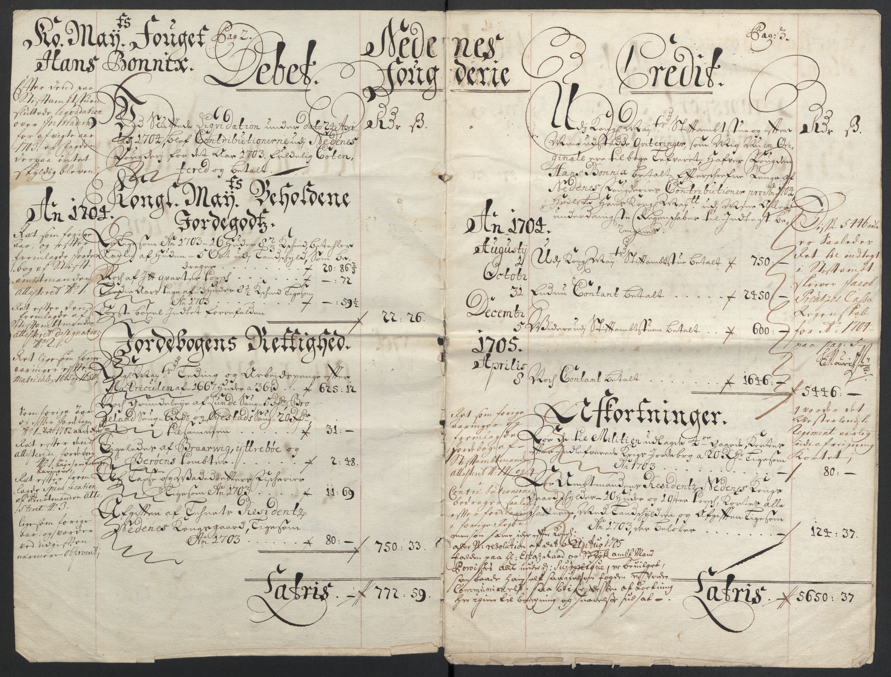 Rentekammeret inntil 1814, Reviderte regnskaper, Fogderegnskap, AV/RA-EA-4092/R39/L2317: Fogderegnskap Nedenes, 1704-1705, p. 4