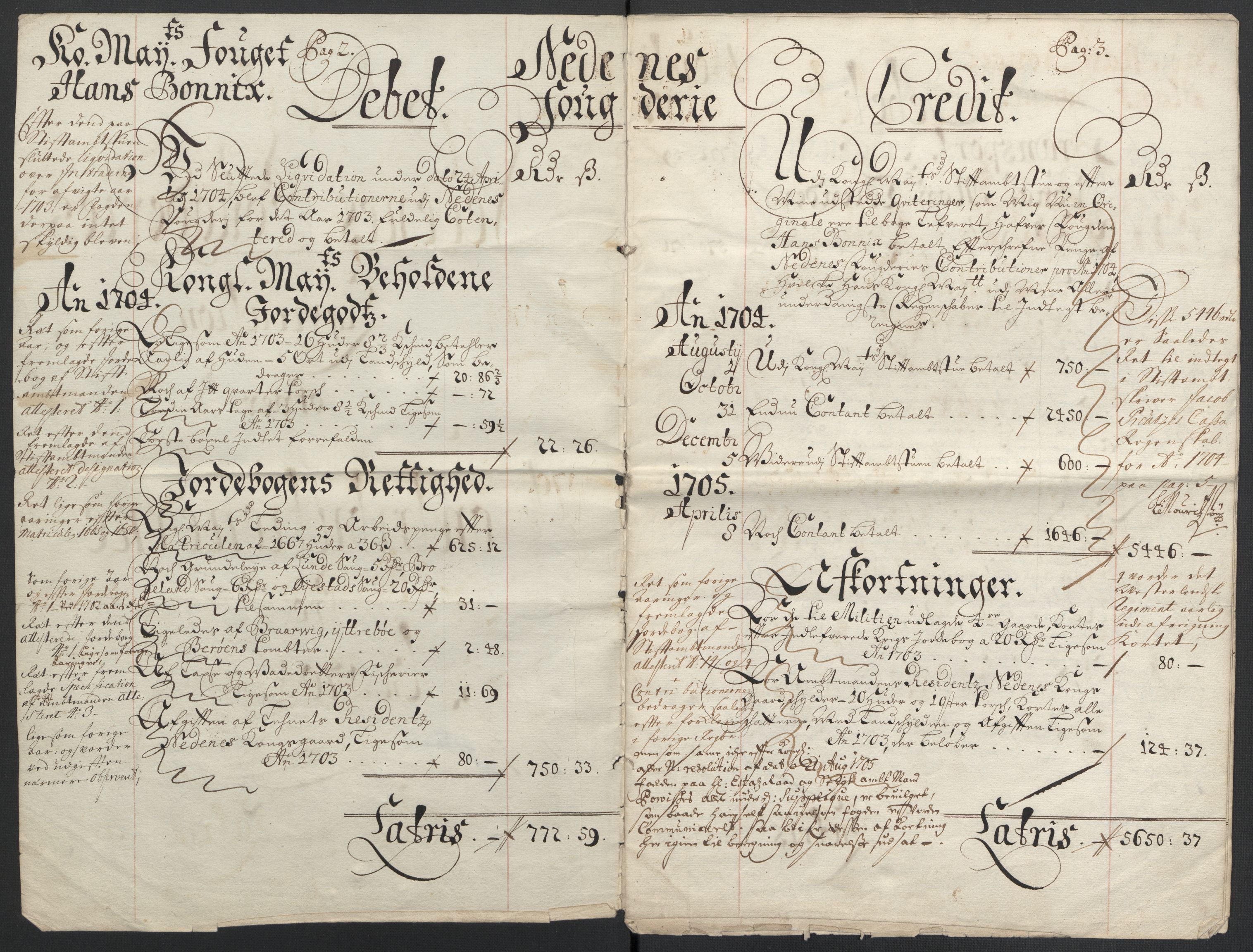 Rentekammeret inntil 1814, Reviderte regnskaper, Fogderegnskap, RA/EA-4092/R39/L2317: Fogderegnskap Nedenes, 1704-1705, p. 4