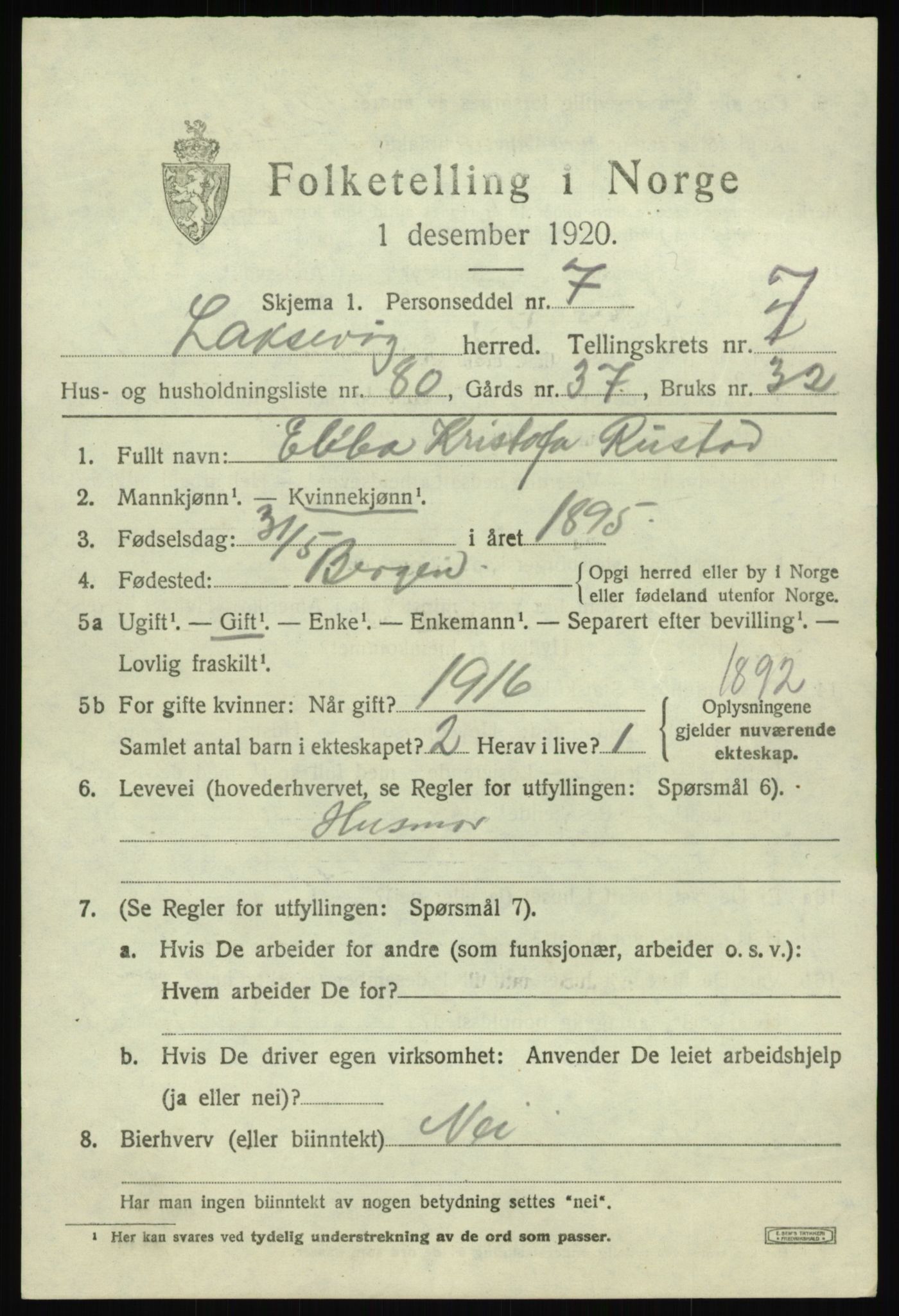 SAB, 1920 census for Laksevåg, 1920, p. 18686