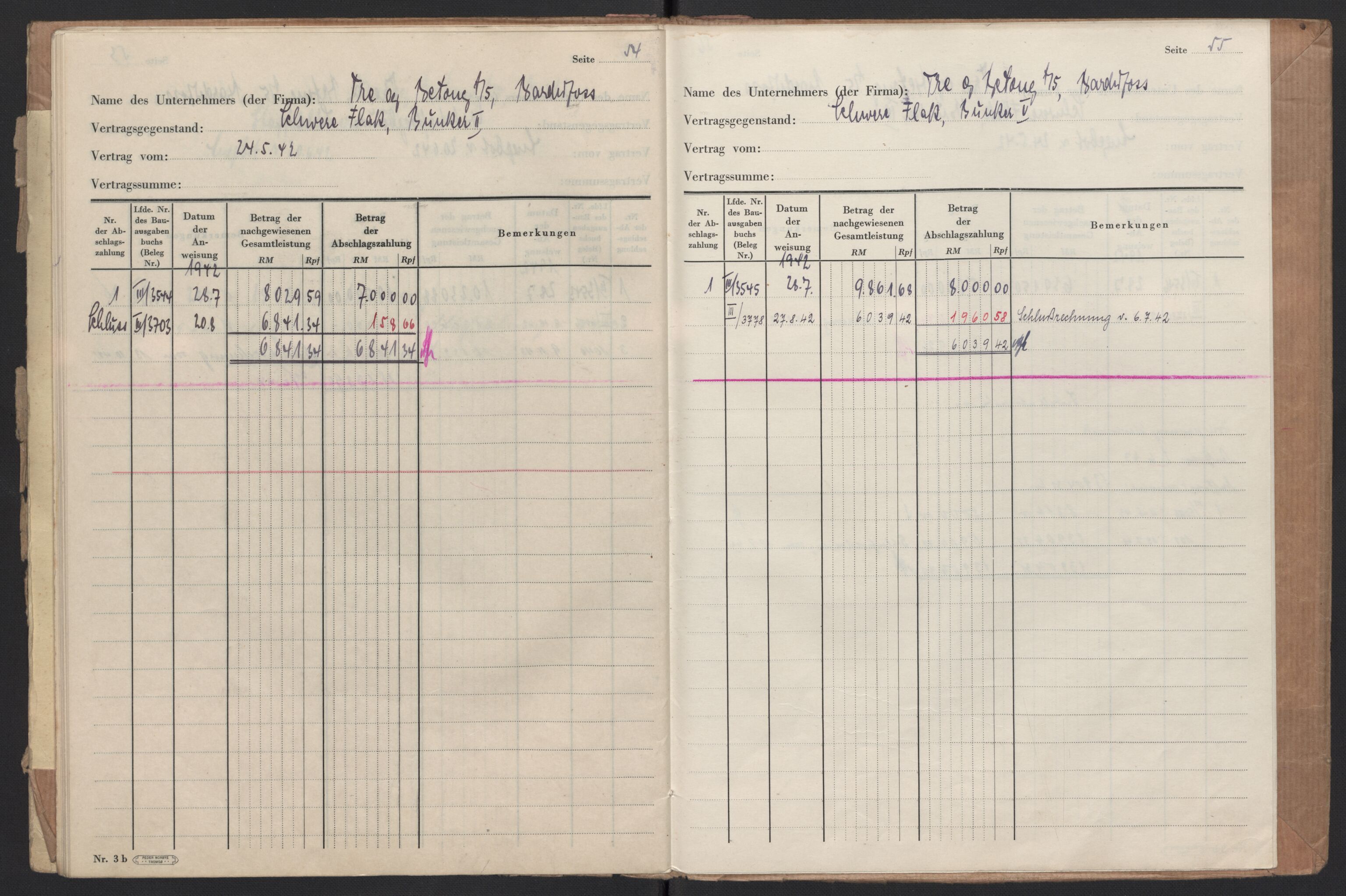 Tyske arkiver, Organisation Todt (OT), Einsatzgruppe Wiking, AV/RA-RAFA-2188/2/F/Fg/Fgb/L0005: Bltg. L.W. Bardufoss: Diverse regnskapsbøker, 1940