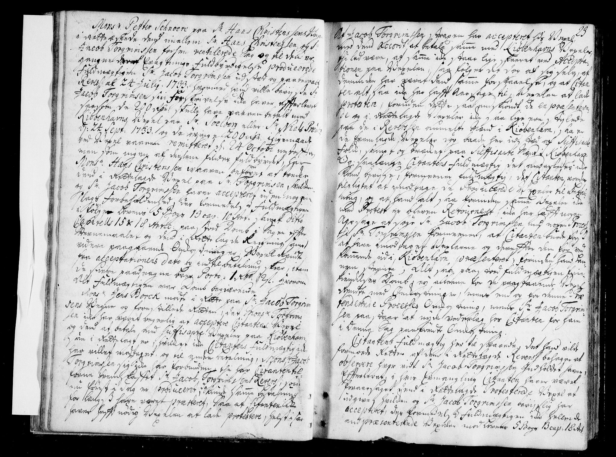 Arendal byfogd, AV/SAK-1222-0001/F/Fa/L0006: Justisprotokoll for Arendal og Risør, 1734-1736, p. 22b-23a