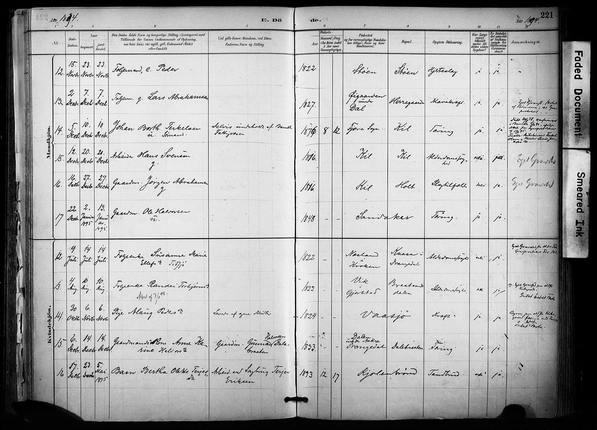 Sannidal kirkebøker, SAKO/A-296/F/Fa/L0015: Parish register (official) no. 15, 1884-1899, p. 221