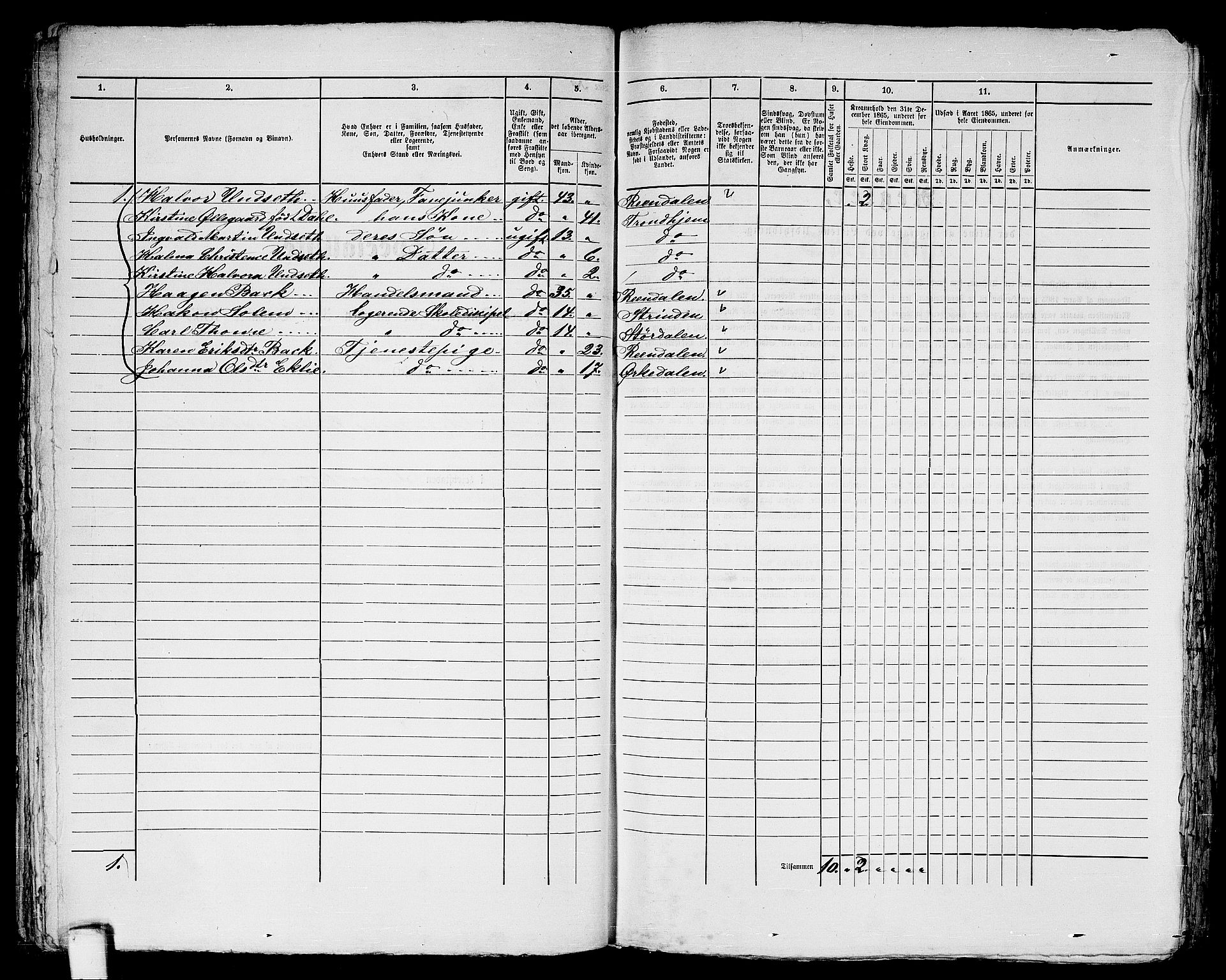 RA, 1865 census for Trondheim, 1865, p. 1209