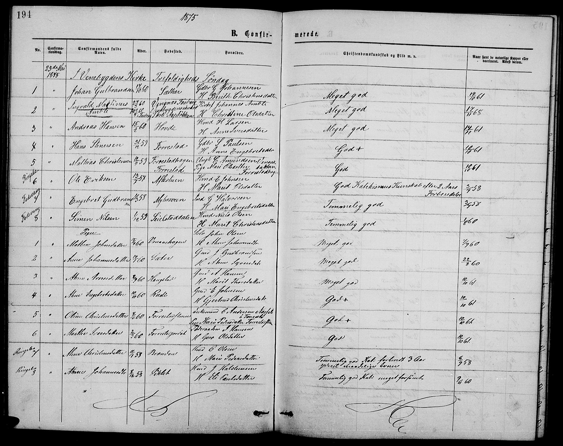 Ringebu prestekontor, SAH/PREST-082/H/Ha/Hab/L0004: Parish register (copy) no. 4, 1867-1879, p. 194