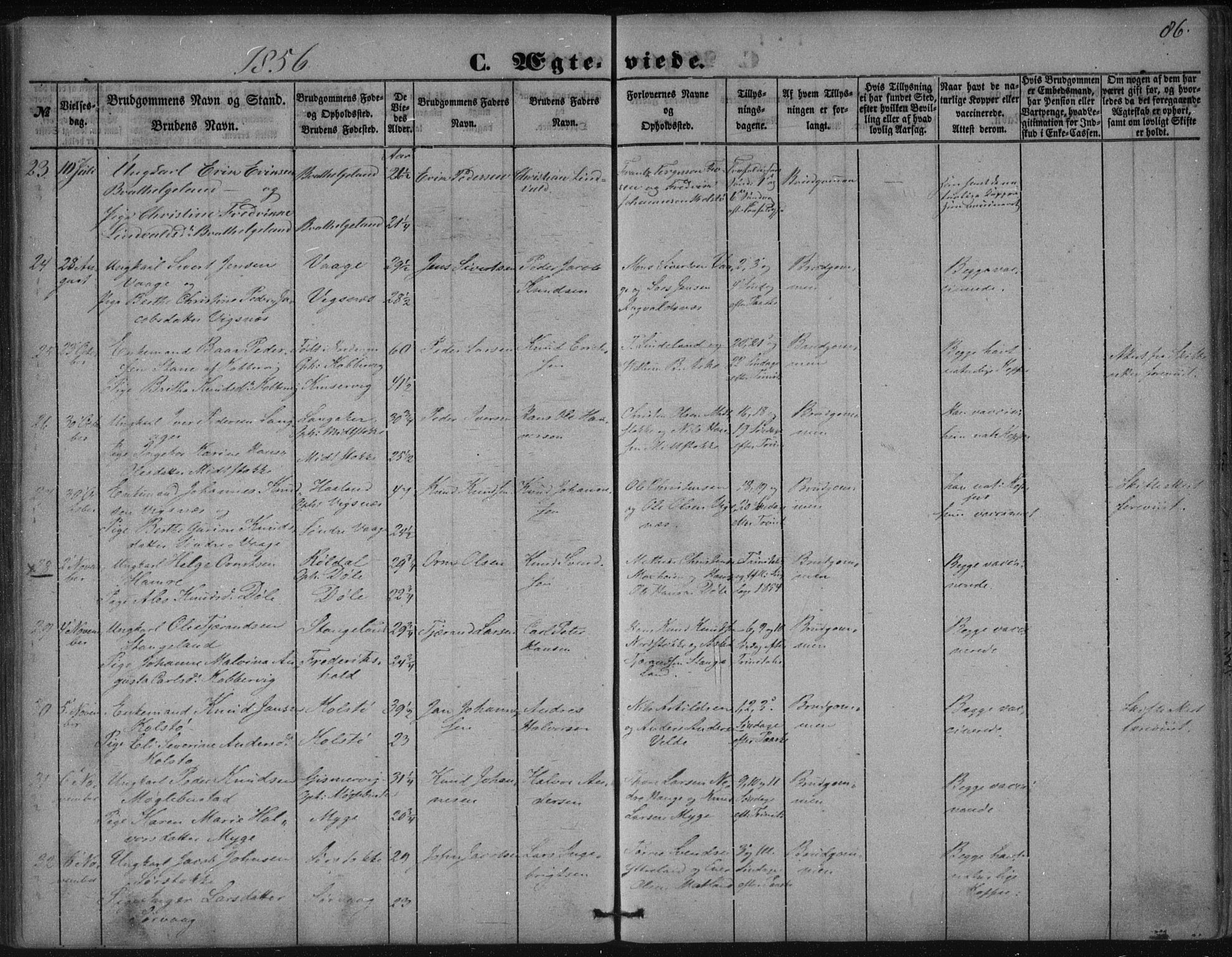 Avaldsnes sokneprestkontor, AV/SAST-A -101851/H/Ha/Haa/L0009: Parish register (official) no. A 9, 1853-1865, p. 86