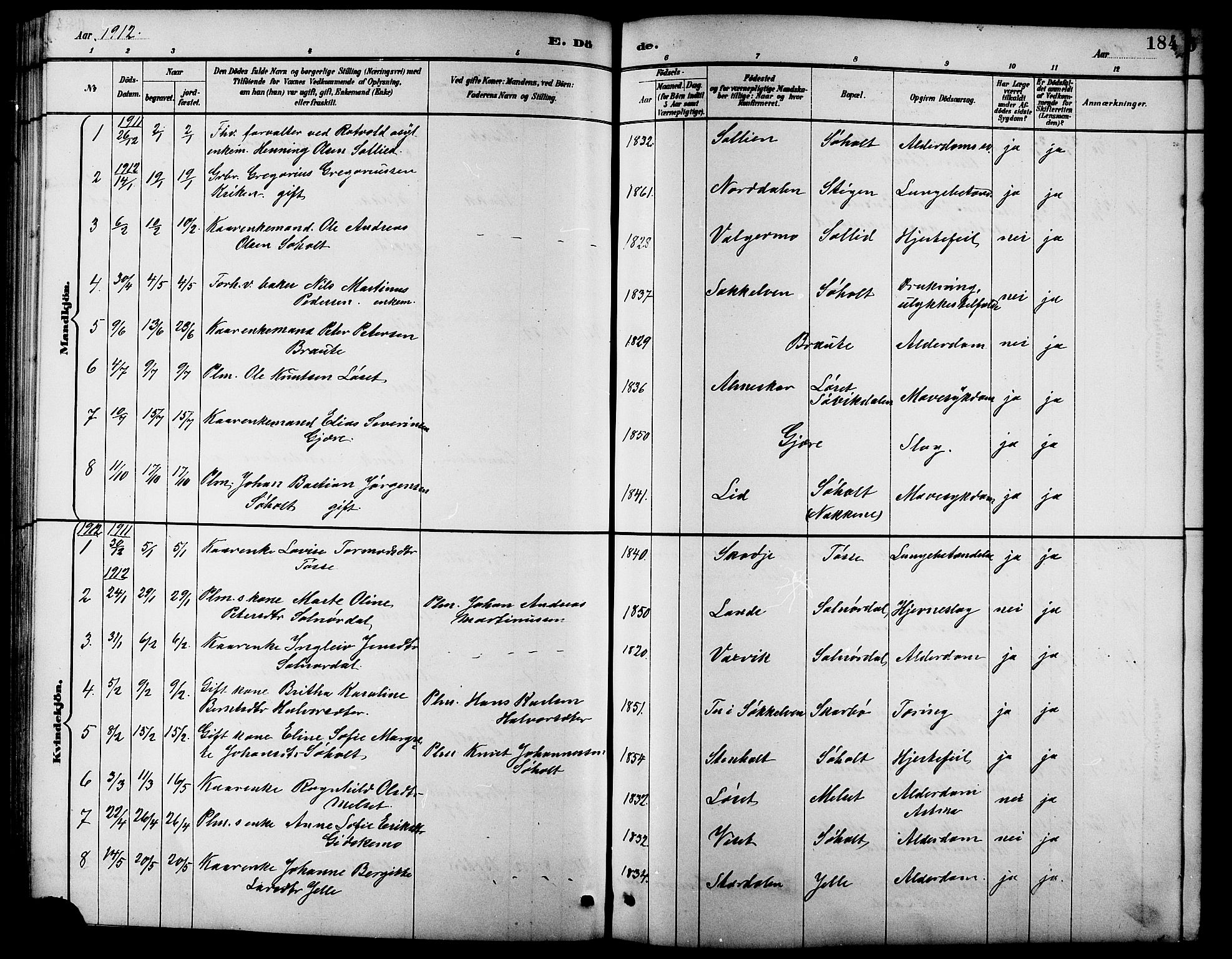 Ministerialprotokoller, klokkerbøker og fødselsregistre - Møre og Romsdal, AV/SAT-A-1454/522/L0327: Parish register (copy) no. 522C06, 1890-1915, p. 184