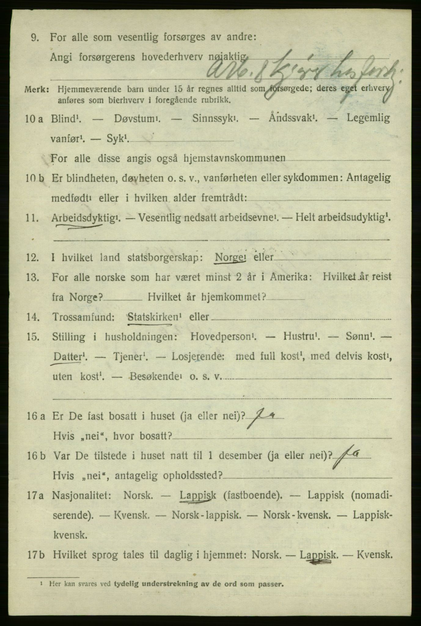 SATØ, 1920 census for Tana, 1920, p. 3029