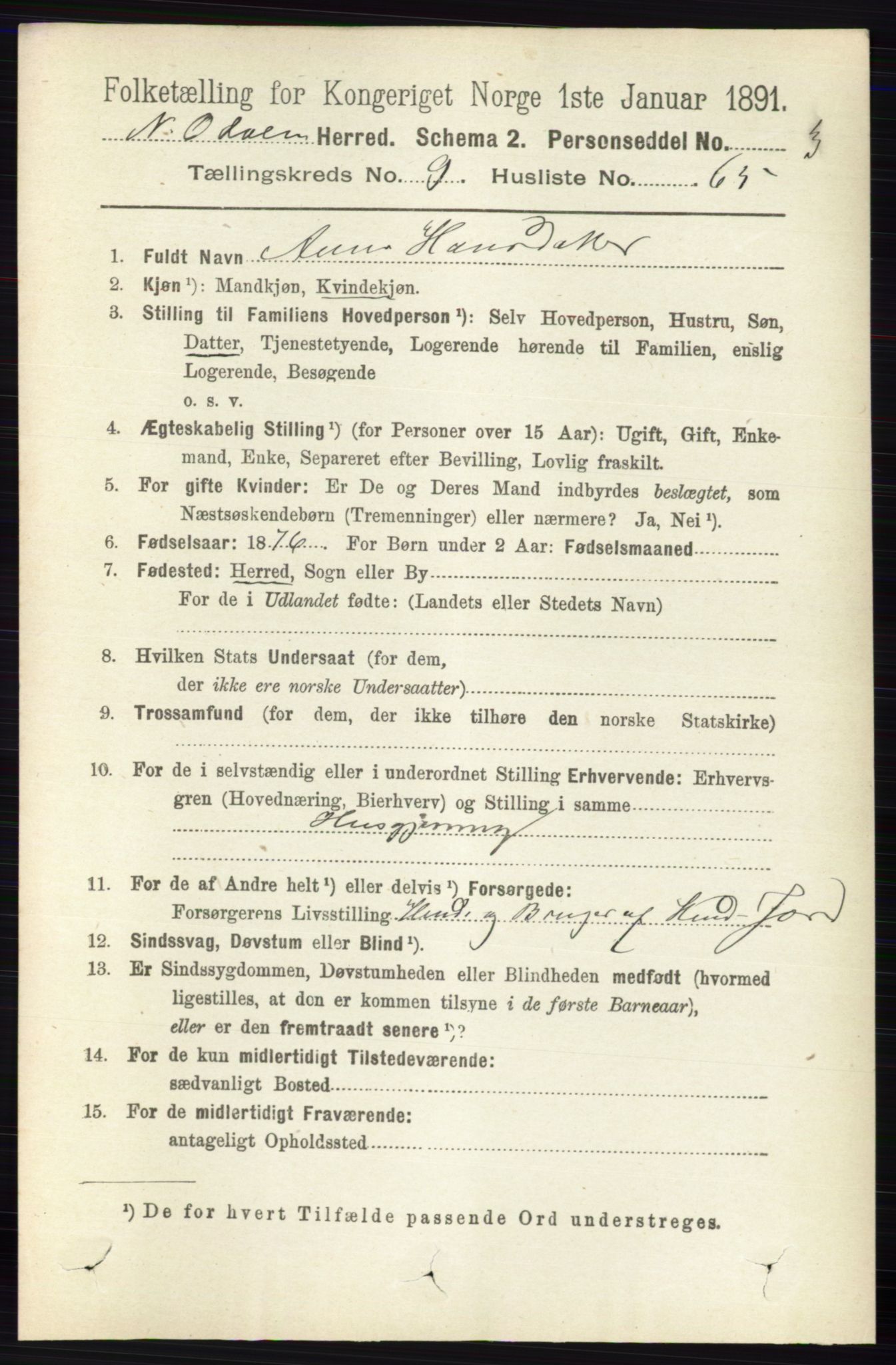 RA, 1891 census for 0418 Nord-Odal, 1891, p. 4419