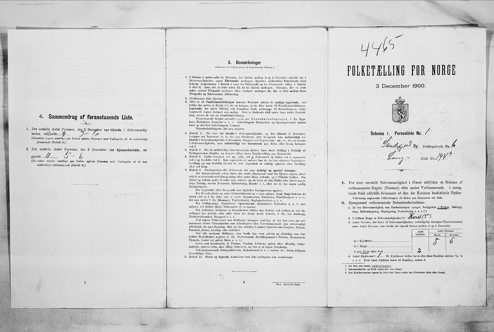 RA, 1900 census for Sandefjord, 1900, p. 1668