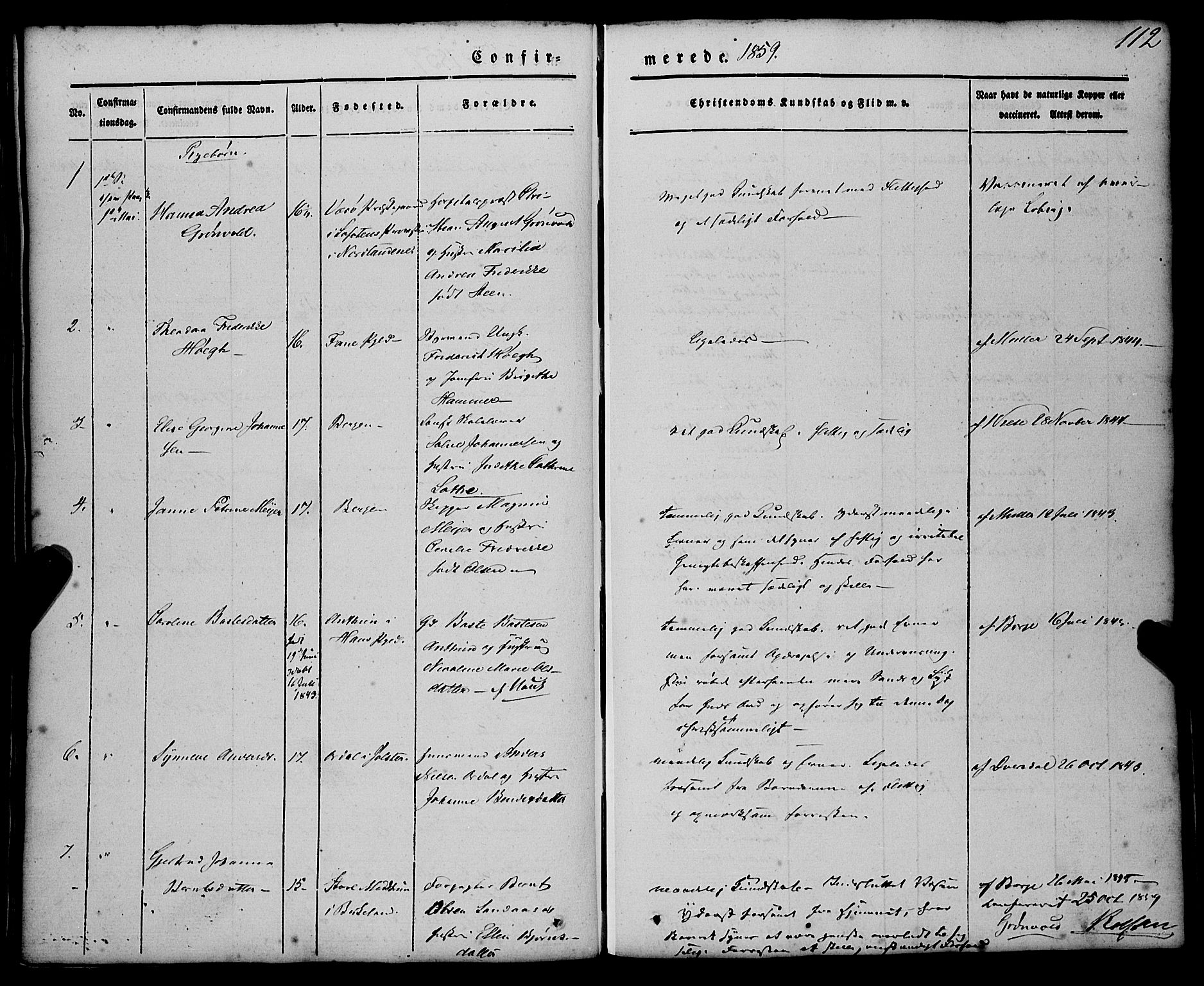 St. Jørgens hospital og Årstad sokneprestembete, SAB/A-99934: Parish register (official) no. A 4, 1844-1863, p. 112