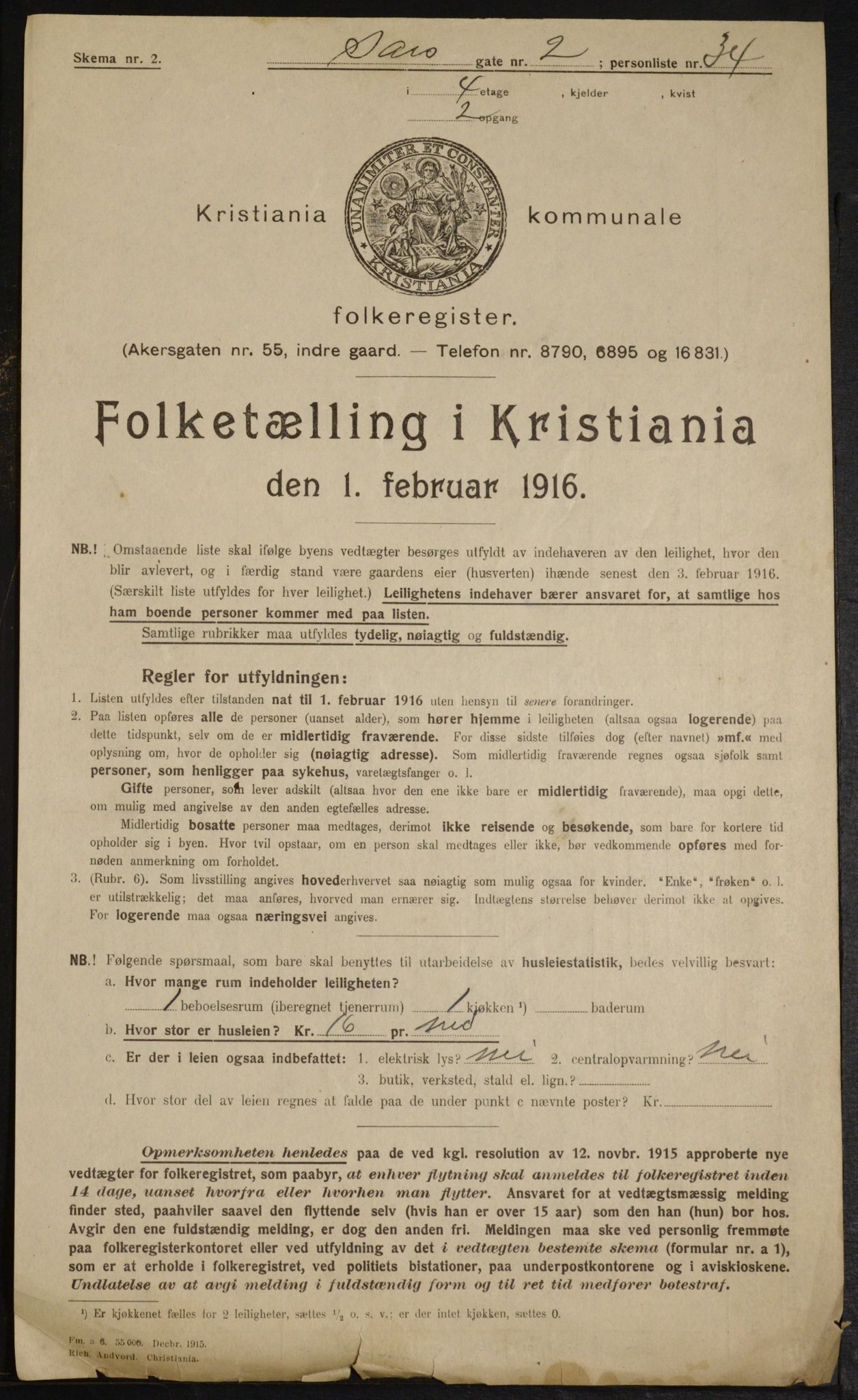 OBA, Municipal Census 1916 for Kristiania, 1916, p. 91479