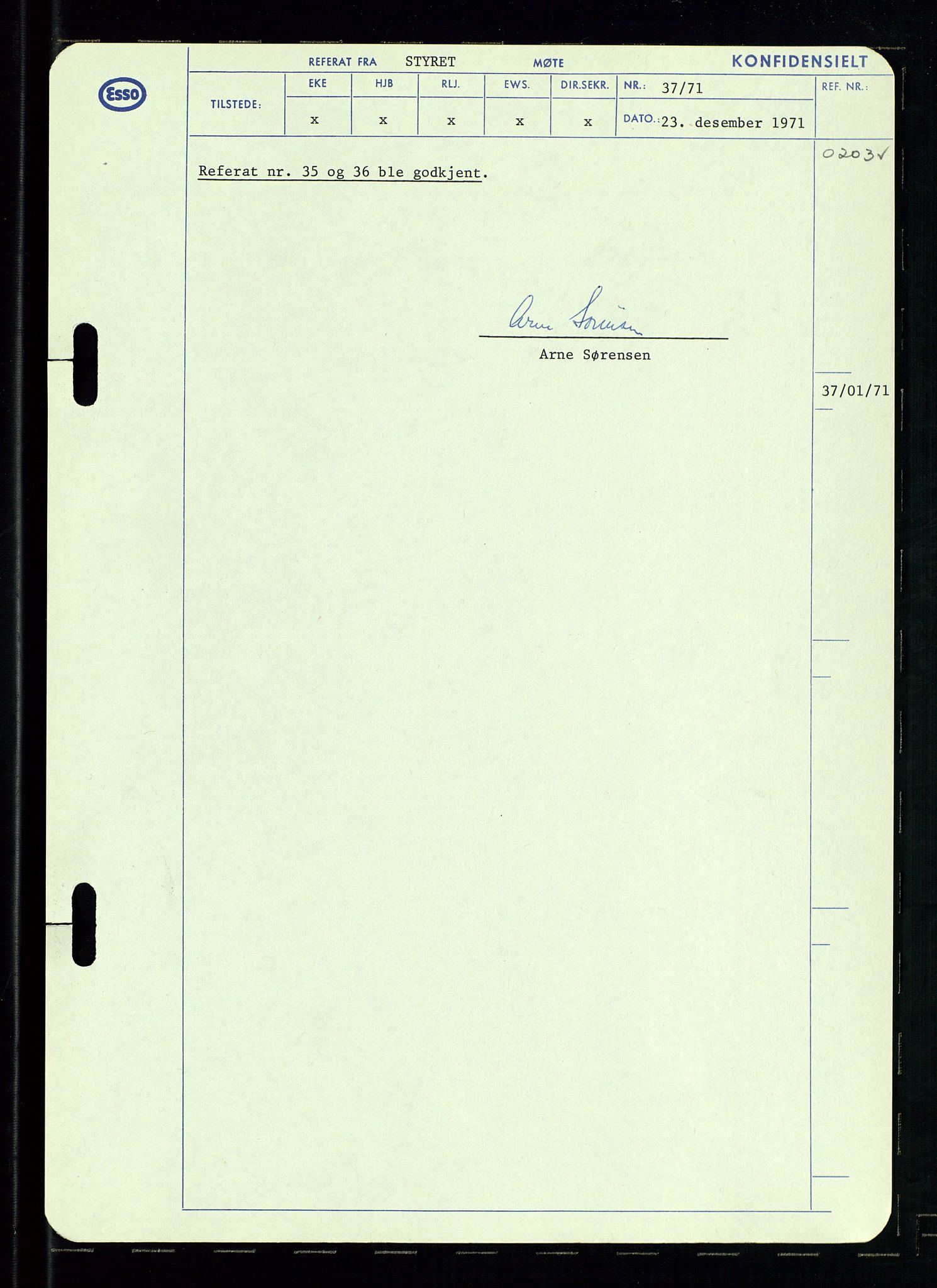 Pa 0982 - Esso Norge A/S, AV/SAST-A-100448/A/Aa/L0003/0002: Den administrerende direksjon Board minutes (styrereferater) og Bedriftforsamlingsprotokoll / Den administrerende direksjon Board minutes (styrereferater), 1970-1974, p. 128