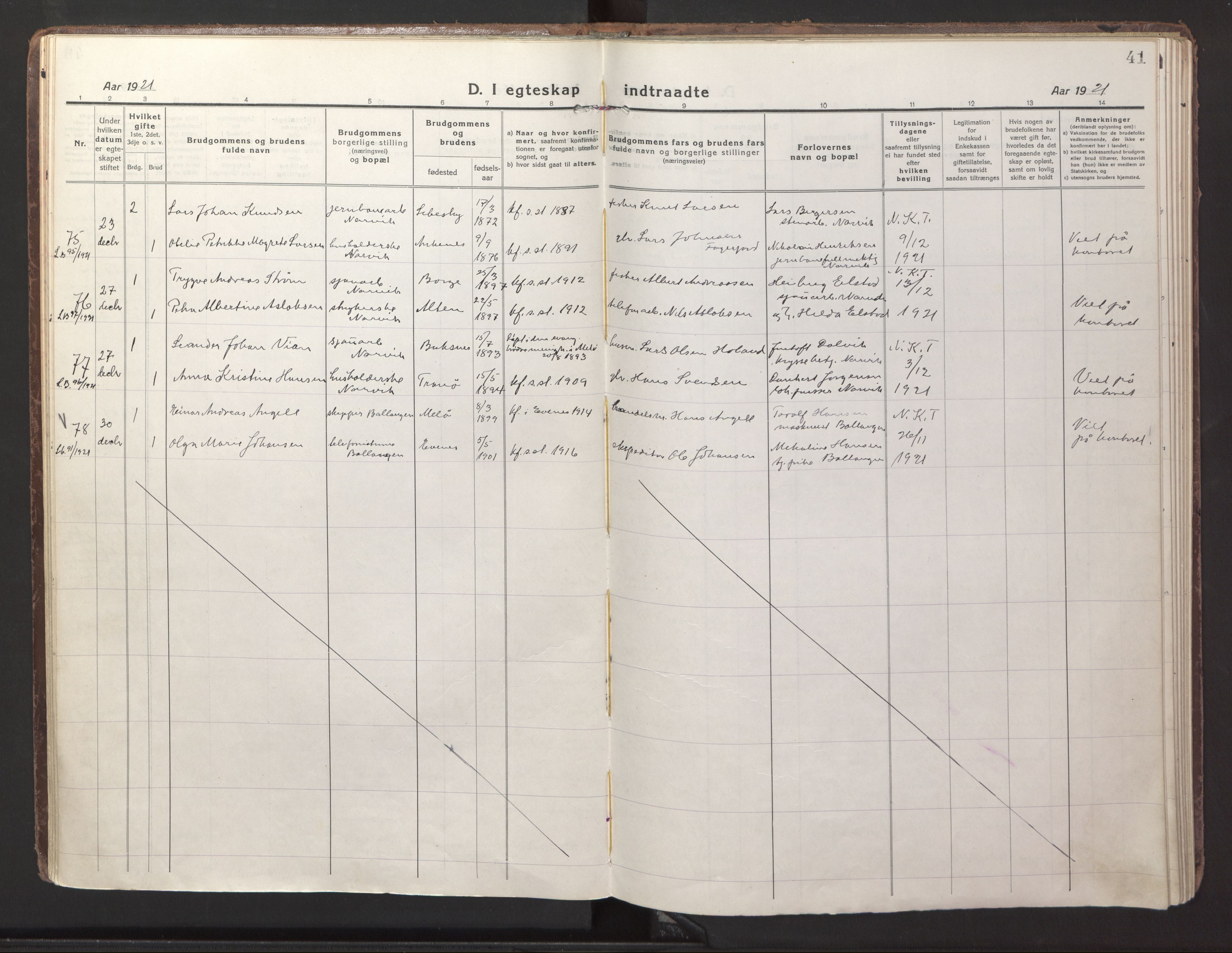 Ministerialprotokoller, klokkerbøker og fødselsregistre - Nordland, AV/SAT-A-1459/871/L1002: Parish register (official) no. 871A18, 1917-1926, p. 41