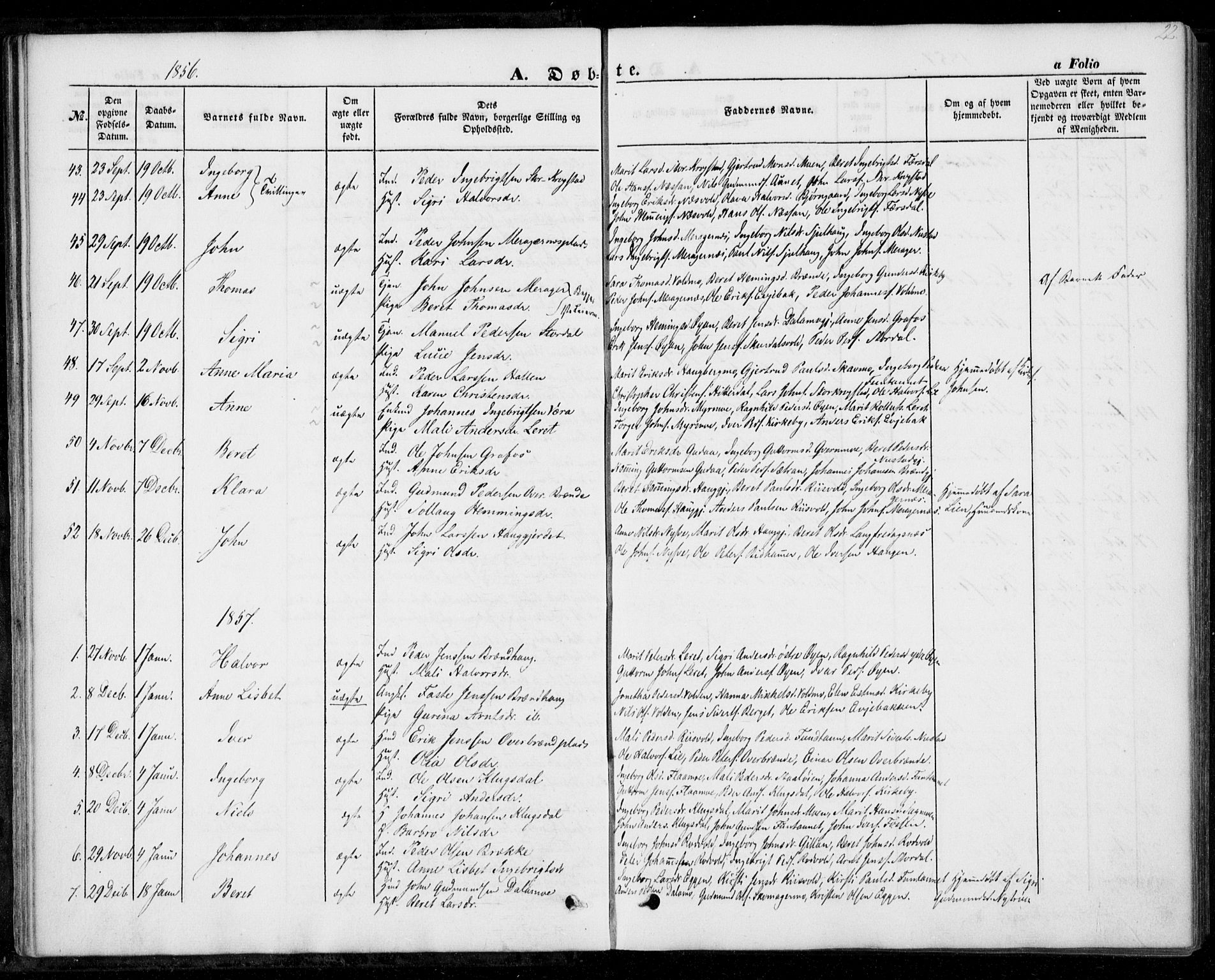 Ministerialprotokoller, klokkerbøker og fødselsregistre - Nord-Trøndelag, SAT/A-1458/706/L0040: Parish register (official) no. 706A01, 1850-1861, p. 22