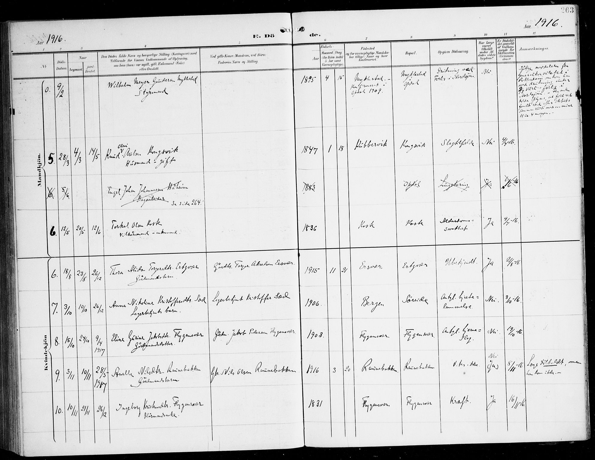 Tysnes sokneprestembete, AV/SAB-A-78601/H/Haa: Parish register (official) no. D 2, 1905-1922, p. 263