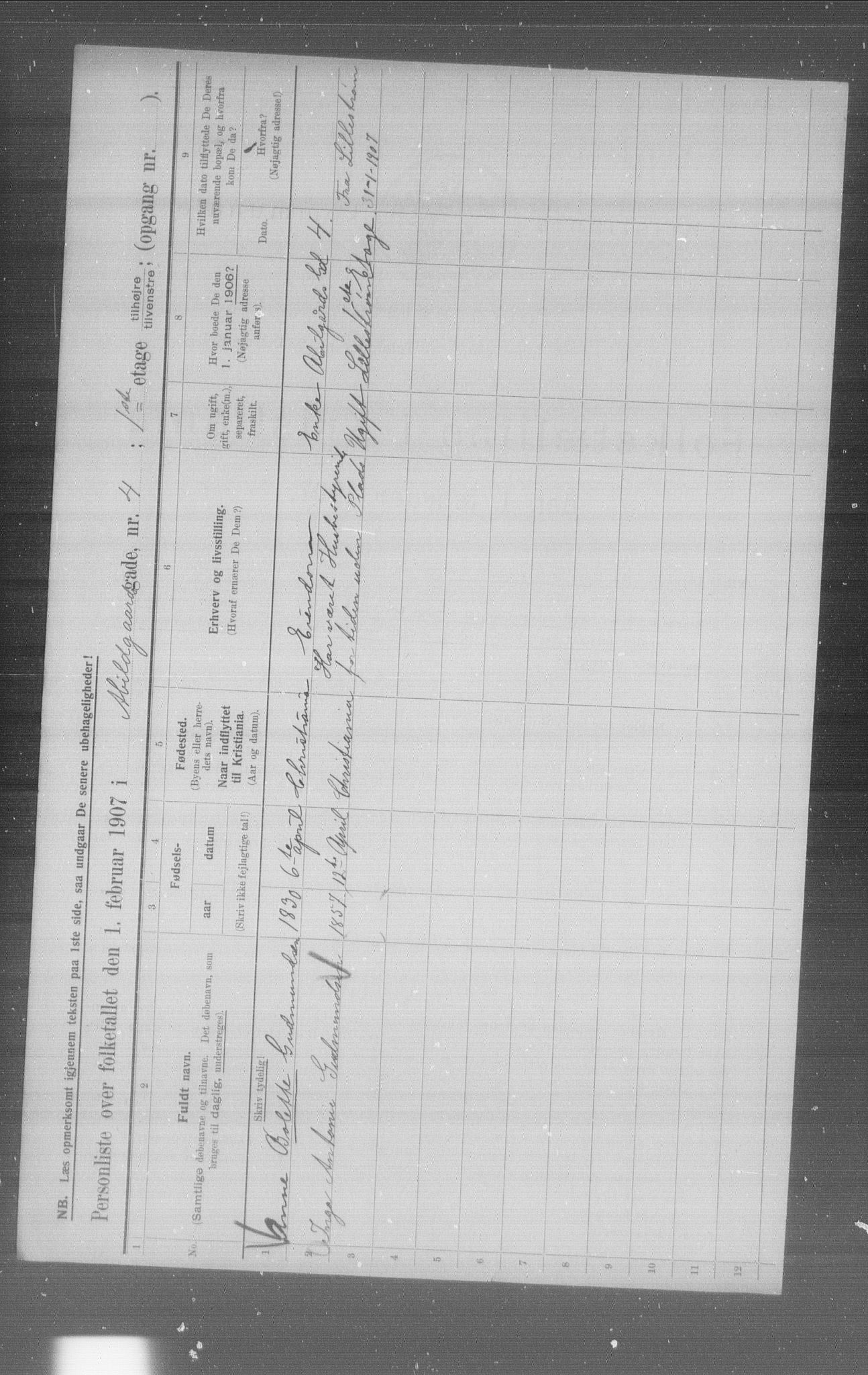 OBA, Municipal Census 1907 for Kristiania, 1907, p. 15