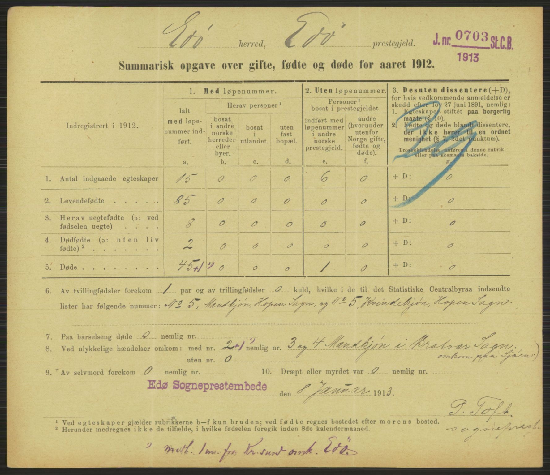 Statistisk sentralbyrå, Sosiodemografiske emner, Befolkning, RA/S-2228/D/Df/Dfb/Dfbb/L0052: Summariske oppgaver over gifte, fødte og døde for hele landet., 1912, p. 1089