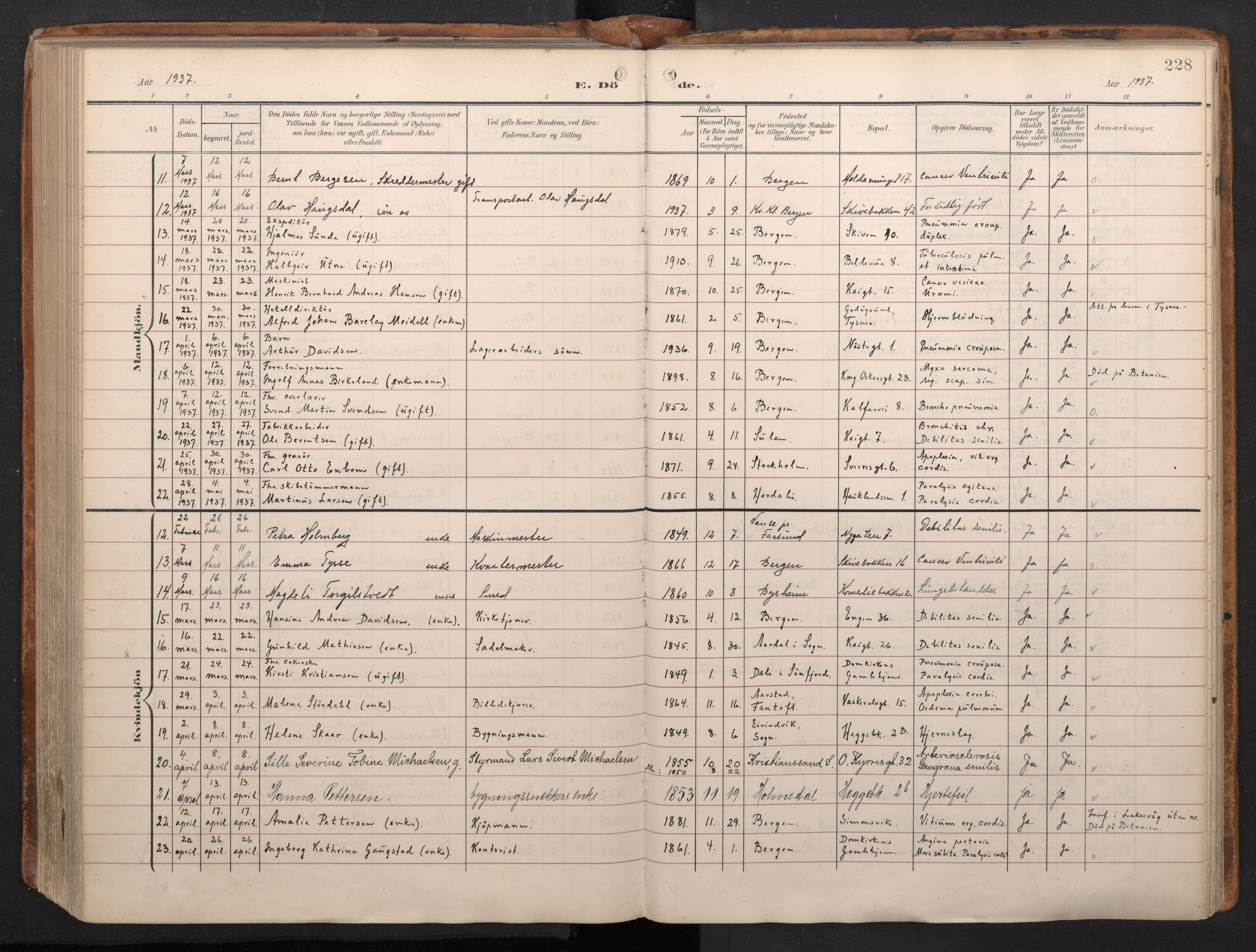 Domkirken sokneprestembete, AV/SAB-A-74801/H/Haa/L0044: Parish register (official) no. E 6, 1904-1946, p. 227b-228a