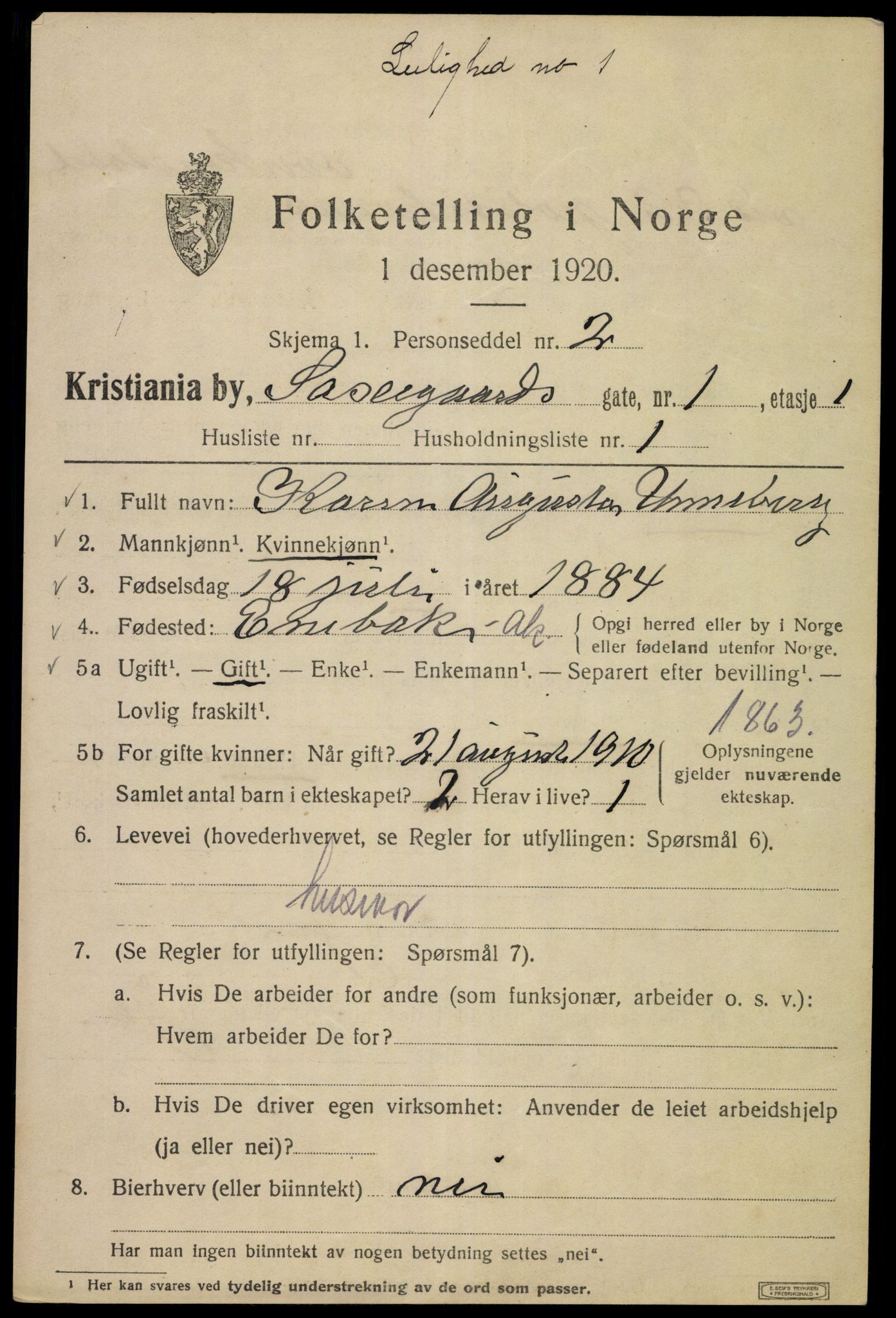 SAO, 1920 census for Kristiania, 1920, p. 486521