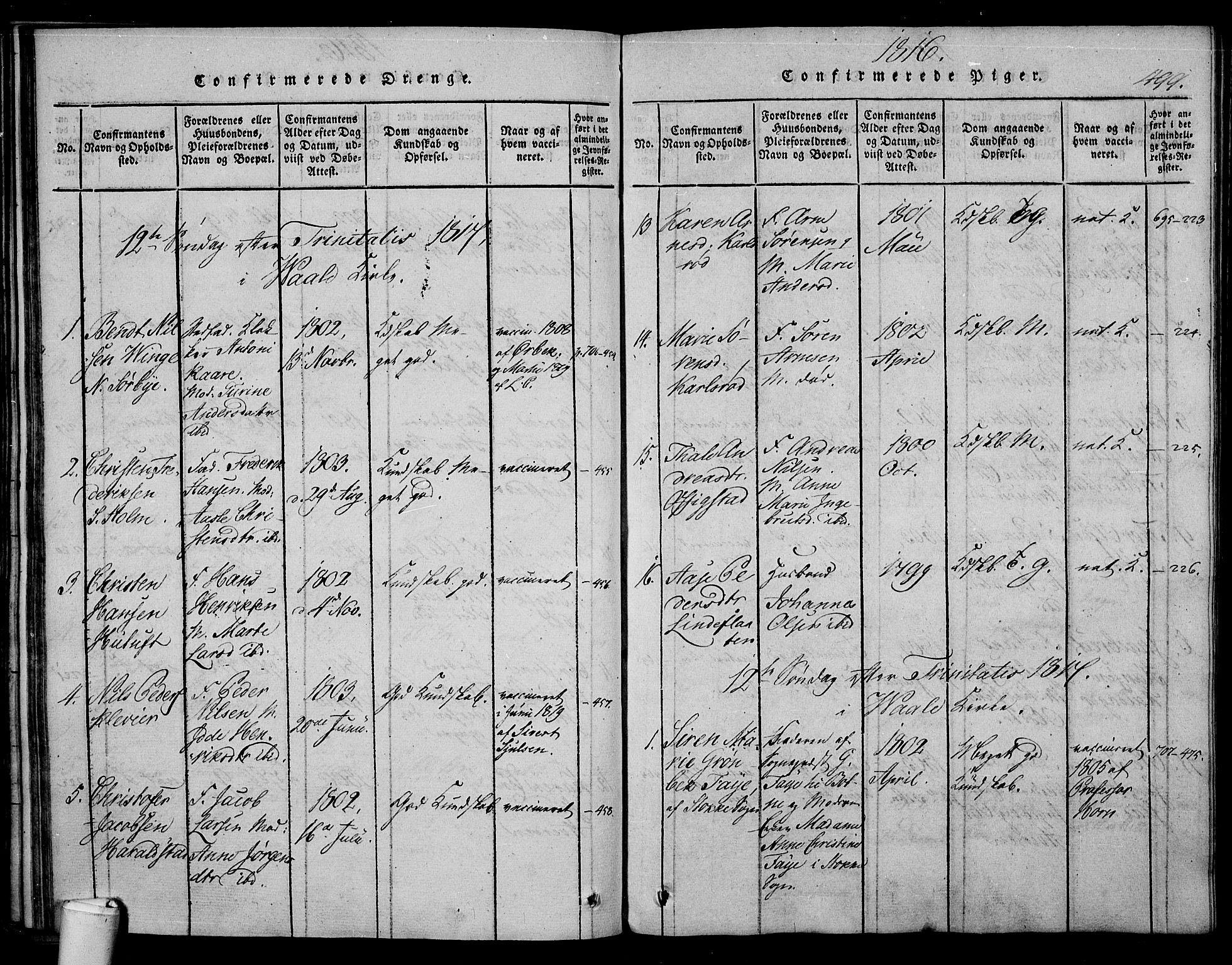 Våle kirkebøker, AV/SAKO-A-334/F/Fa/L0007: Parish register (official) no. I 7, 1814-1824, p. 498-499