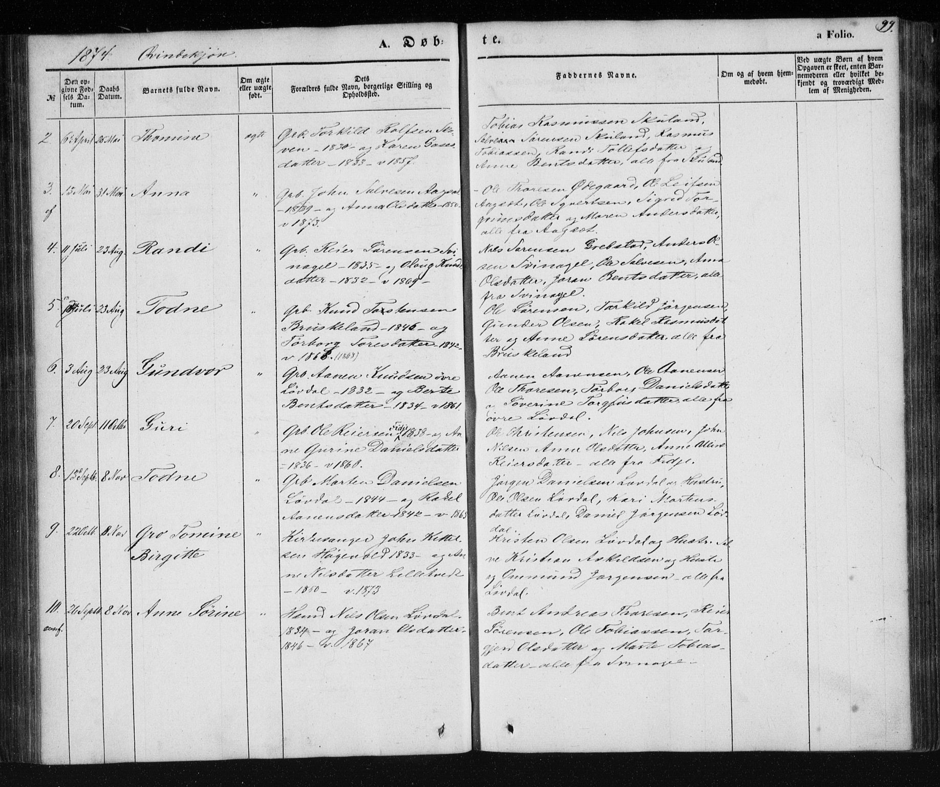 Holum sokneprestkontor, SAK/1111-0022/F/Fa/Fab/L0005: Parish register (official) no. A 5, 1847-1874, p. 99