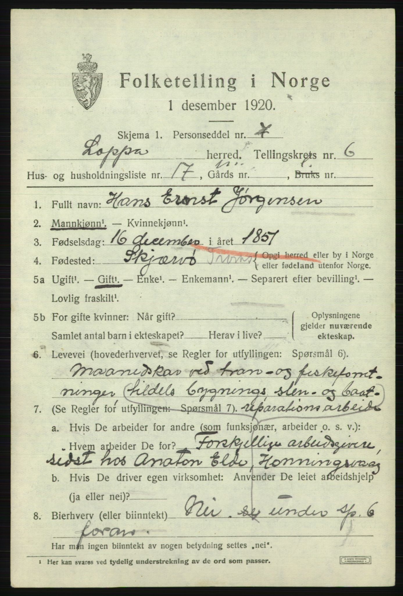SATØ, 1920 census for Loppa, 1920, p. 2728
