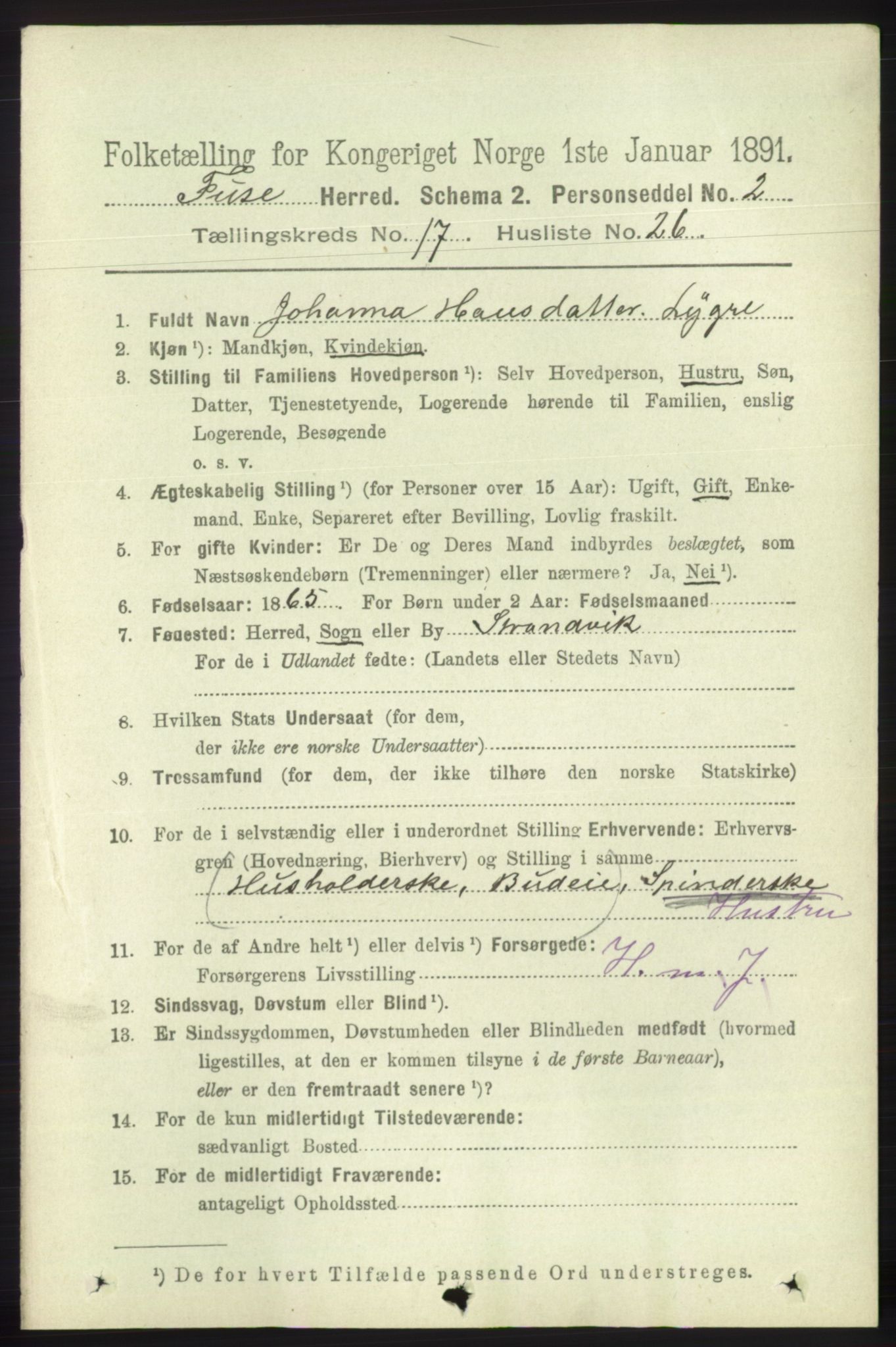 RA, 1891 census for 1241 Fusa, 1891, p. 3955