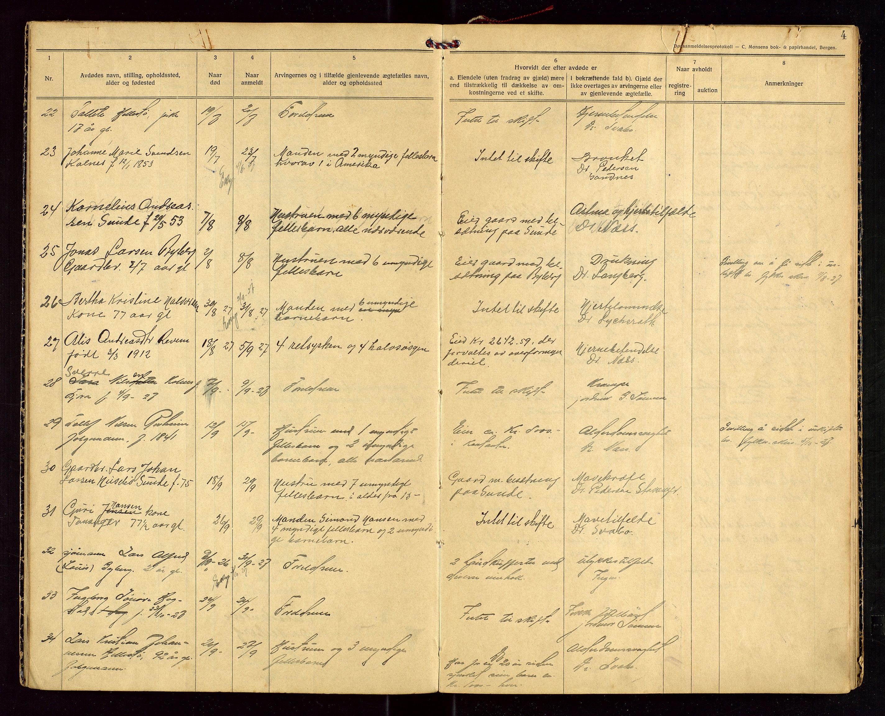 Håland lensmannskontor, AV/SAST-A-100100/Gga/L0003: "Dødsanmeldelser 1926 - 1931 for Haaland", 1926-1931, p. 4