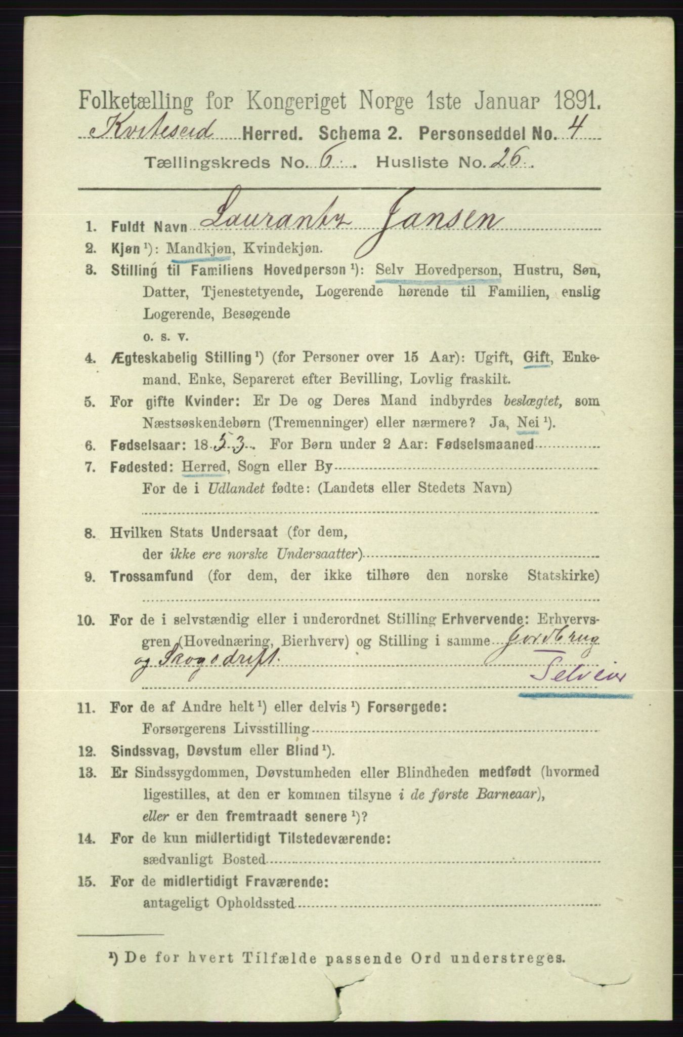 RA, 1891 census for 0829 Kviteseid, 1891, p. 1322