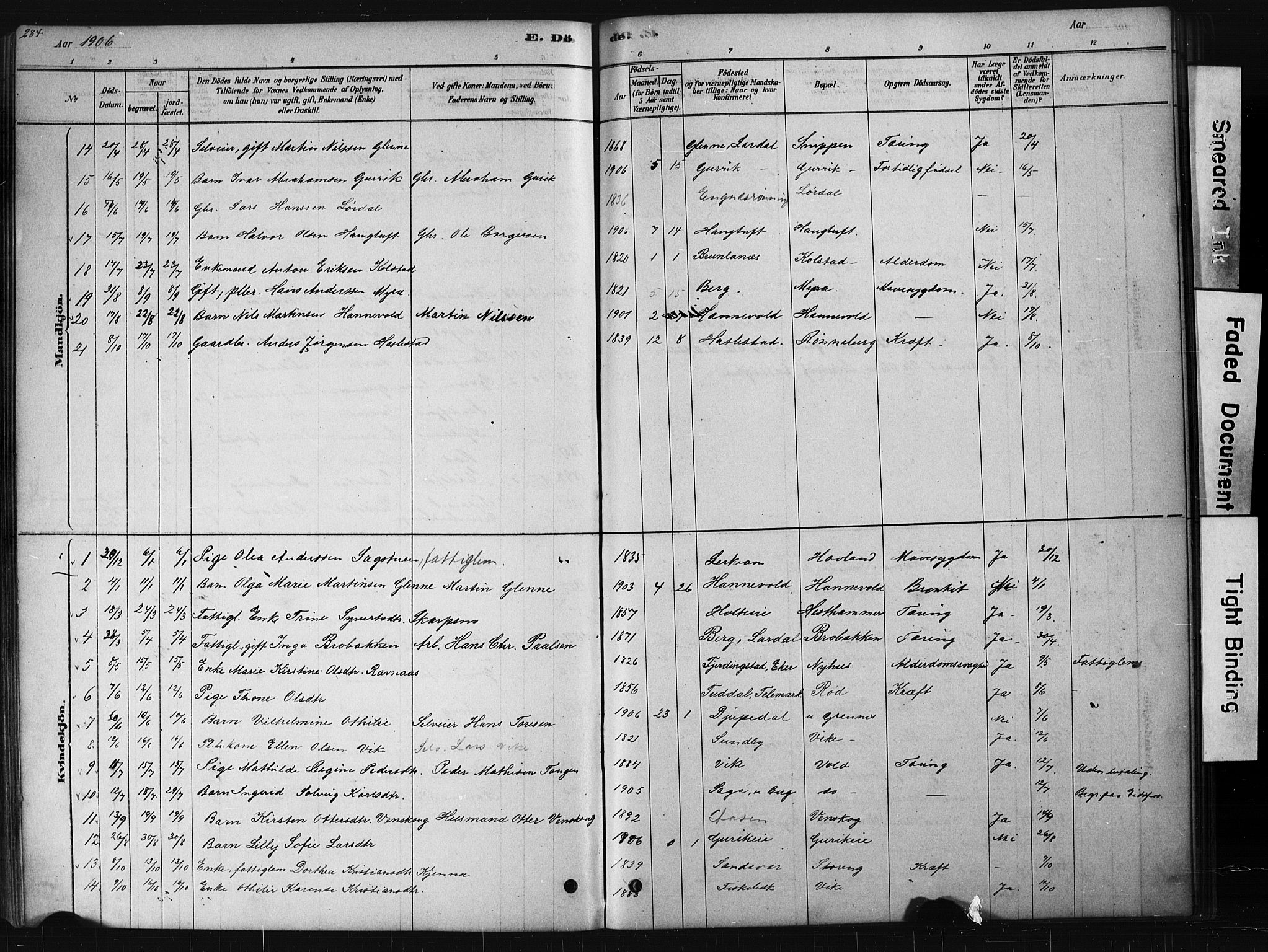 Hof kirkebøker, SAKO/A-64/G/Ga/L0004: Parish register (copy) no. I 4, 1878-1930, p. 284