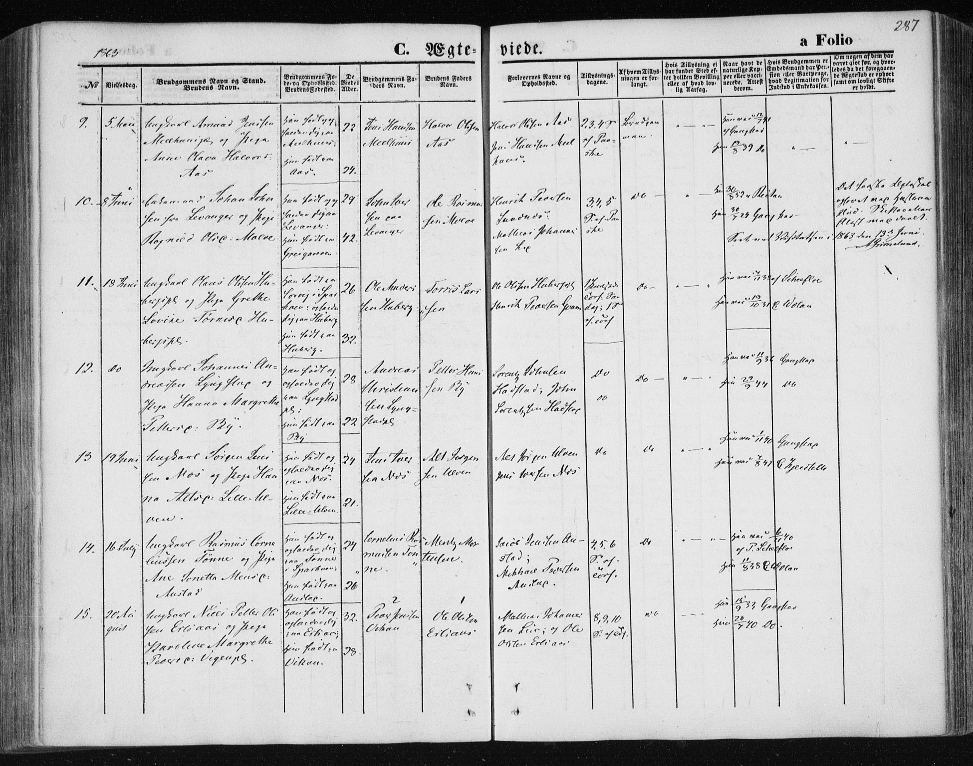 Ministerialprotokoller, klokkerbøker og fødselsregistre - Nord-Trøndelag, SAT/A-1458/730/L0283: Parish register (official) no. 730A08, 1855-1865, p. 287