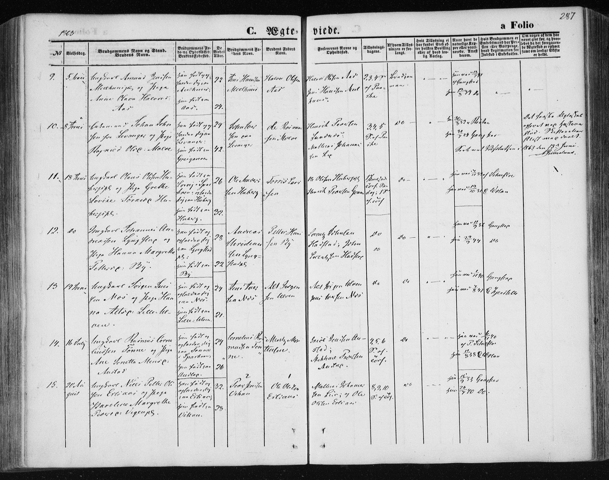 Ministerialprotokoller, klokkerbøker og fødselsregistre - Nord-Trøndelag, AV/SAT-A-1458/730/L0283: Parish register (official) no. 730A08, 1855-1865, p. 287