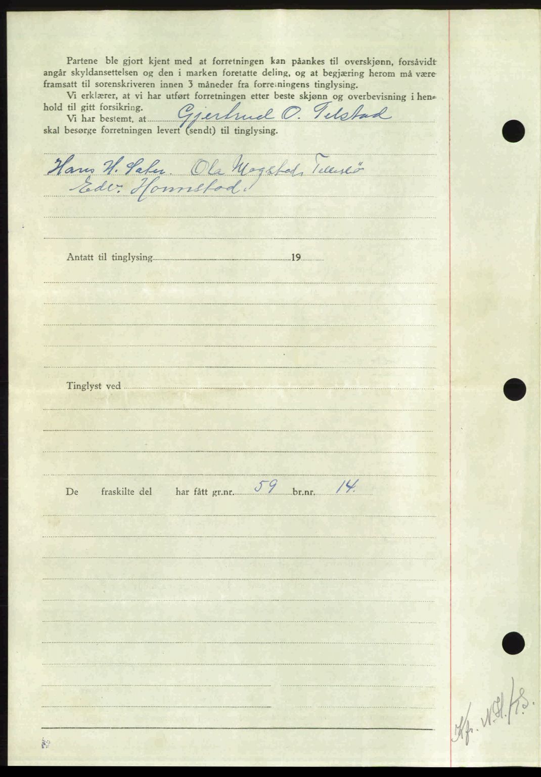 Nordmøre sorenskriveri, AV/SAT-A-4132/1/2/2Ca: Mortgage book no. A105, 1947-1947, Diary no: : 1769/1947