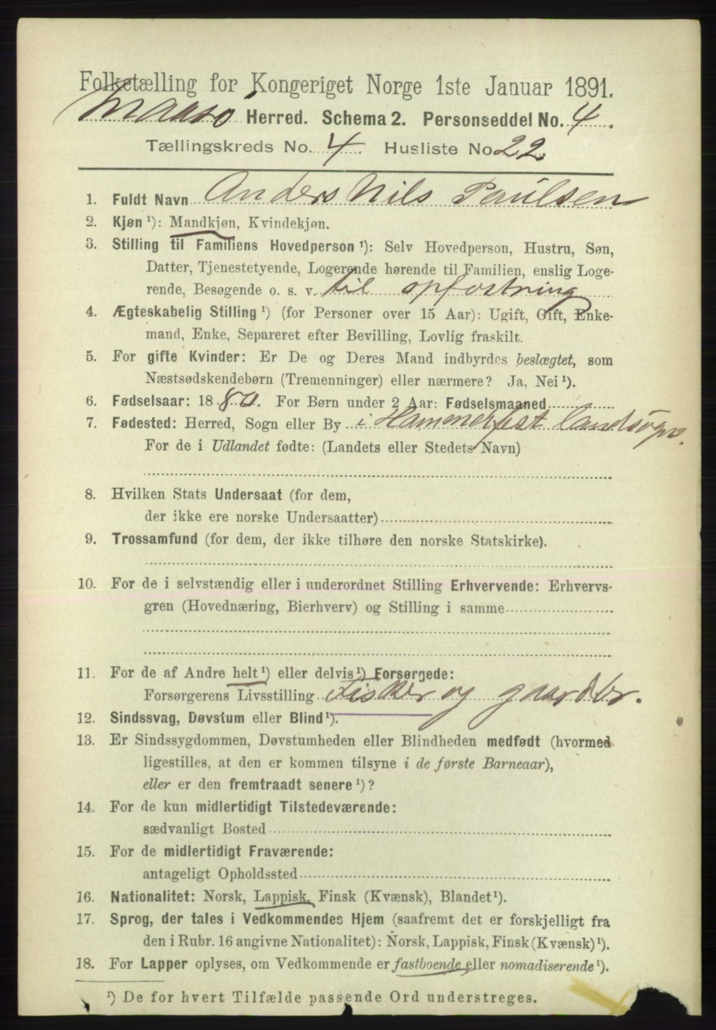 RA, 1891 census for 2018 Måsøy, 1891, p. 652