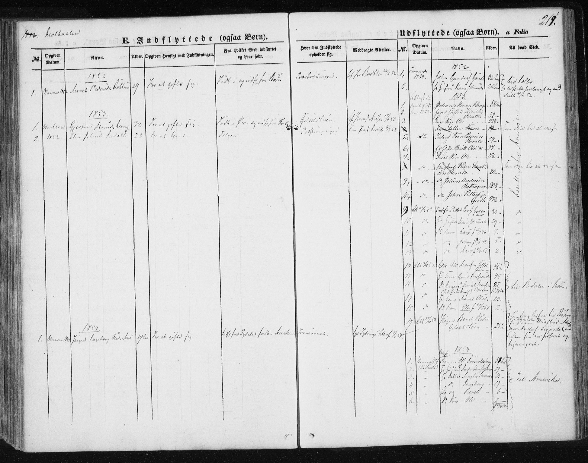 Ministerialprotokoller, klokkerbøker og fødselsregistre - Sør-Trøndelag, SAT/A-1456/685/L0963: Parish register (official) no. 685A06 /1, 1846-1859, p. 219
