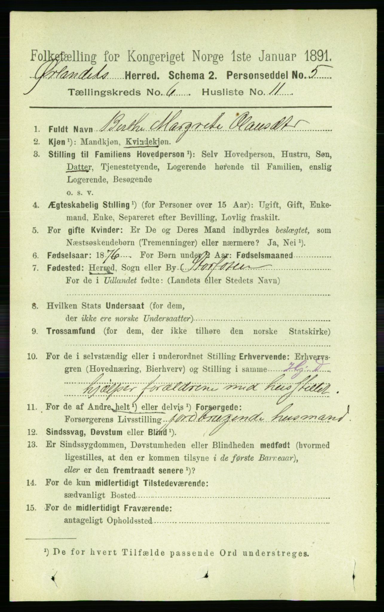 RA, 1891 census for 1621 Ørland, 1891, p. 1916